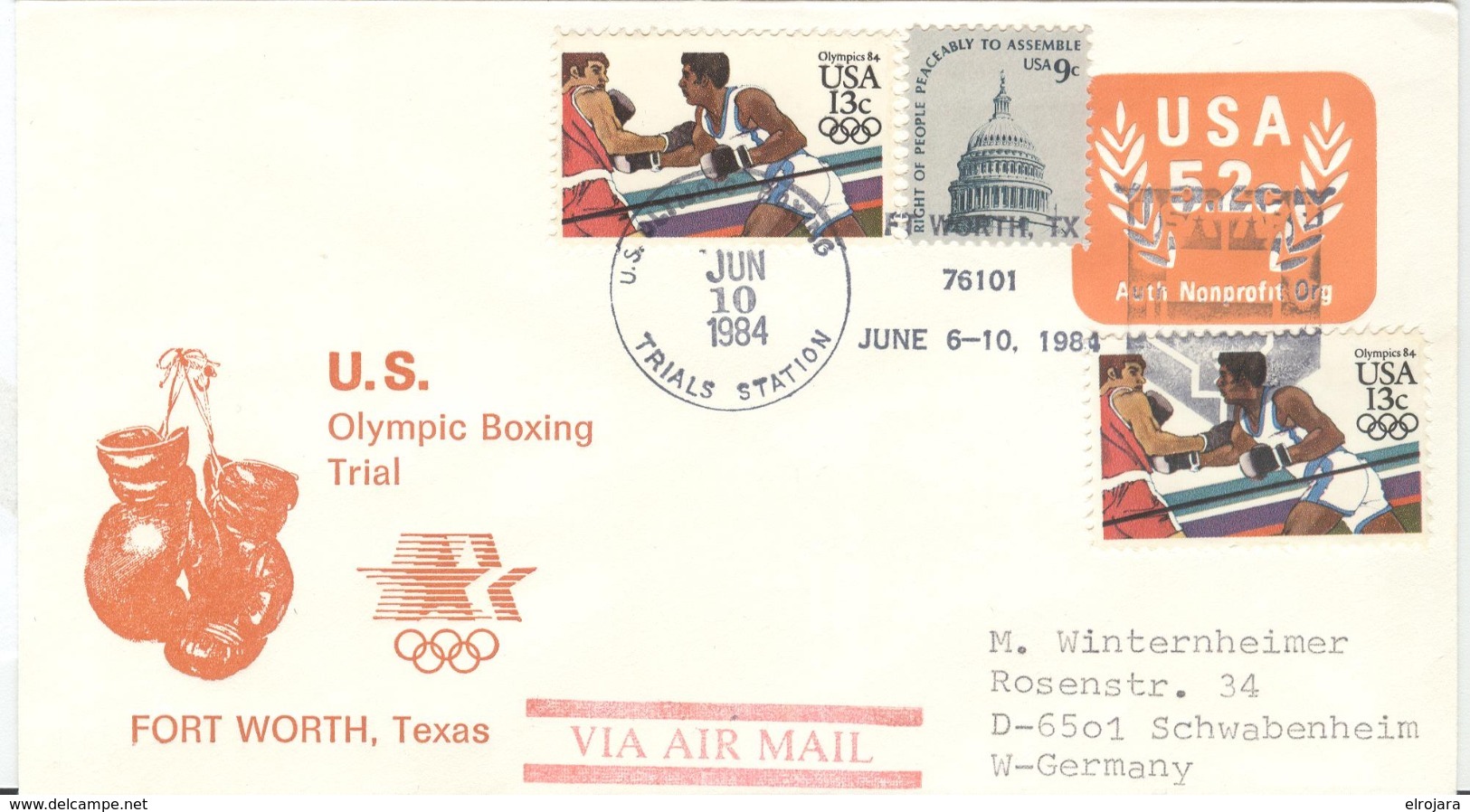 USA Olympic Stationery Cover Olympic Boxing Trial And Cancel US Olympic Boxing Ft Worth TX - Boxen