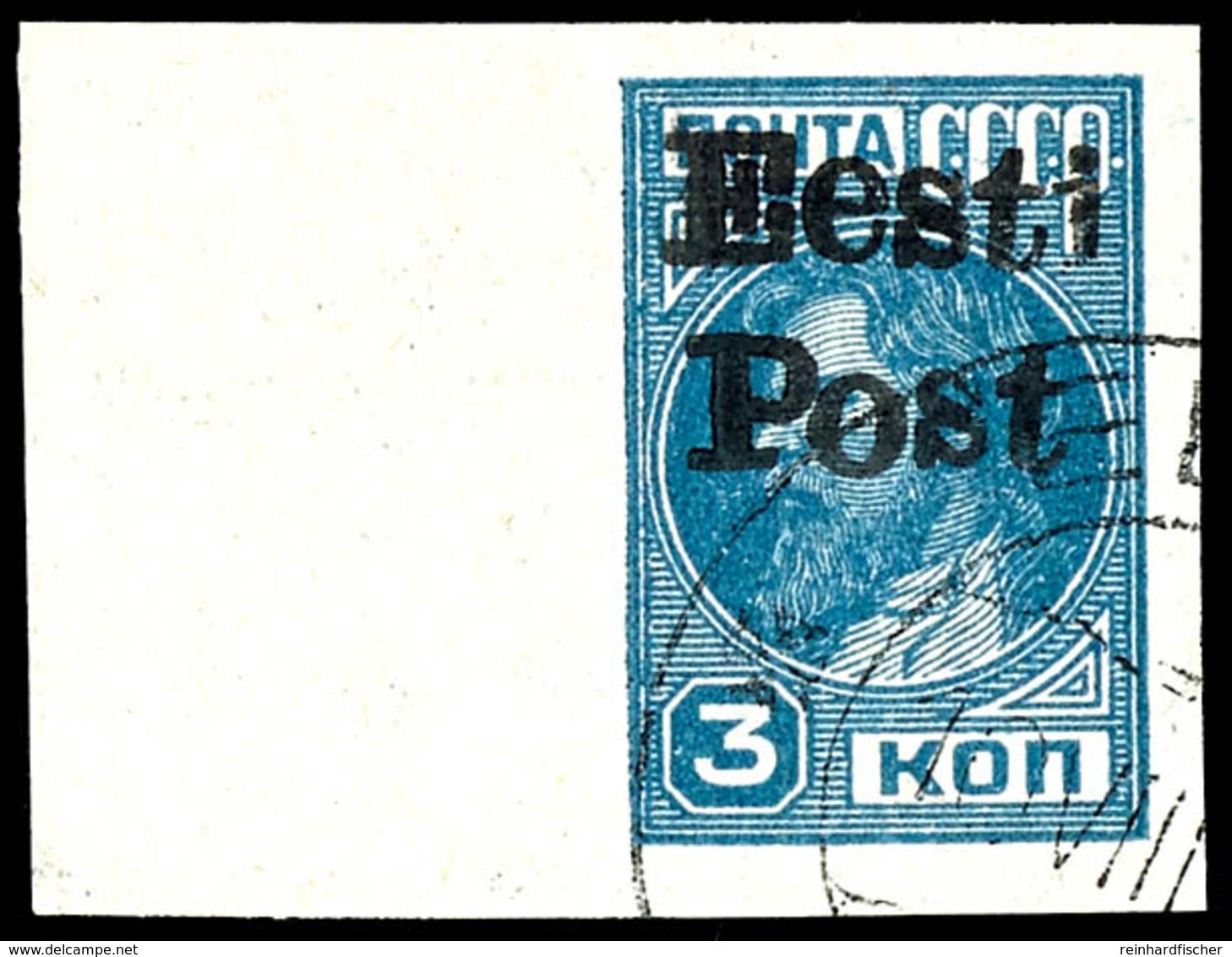 3 Kop. Hellblau Mit Handstempel-Aufdruck "Eesti Post", Tadellos Gestempelt, Auflage Nur 200 Stück, Geprüft Und Fotoattes - Other & Unclassified