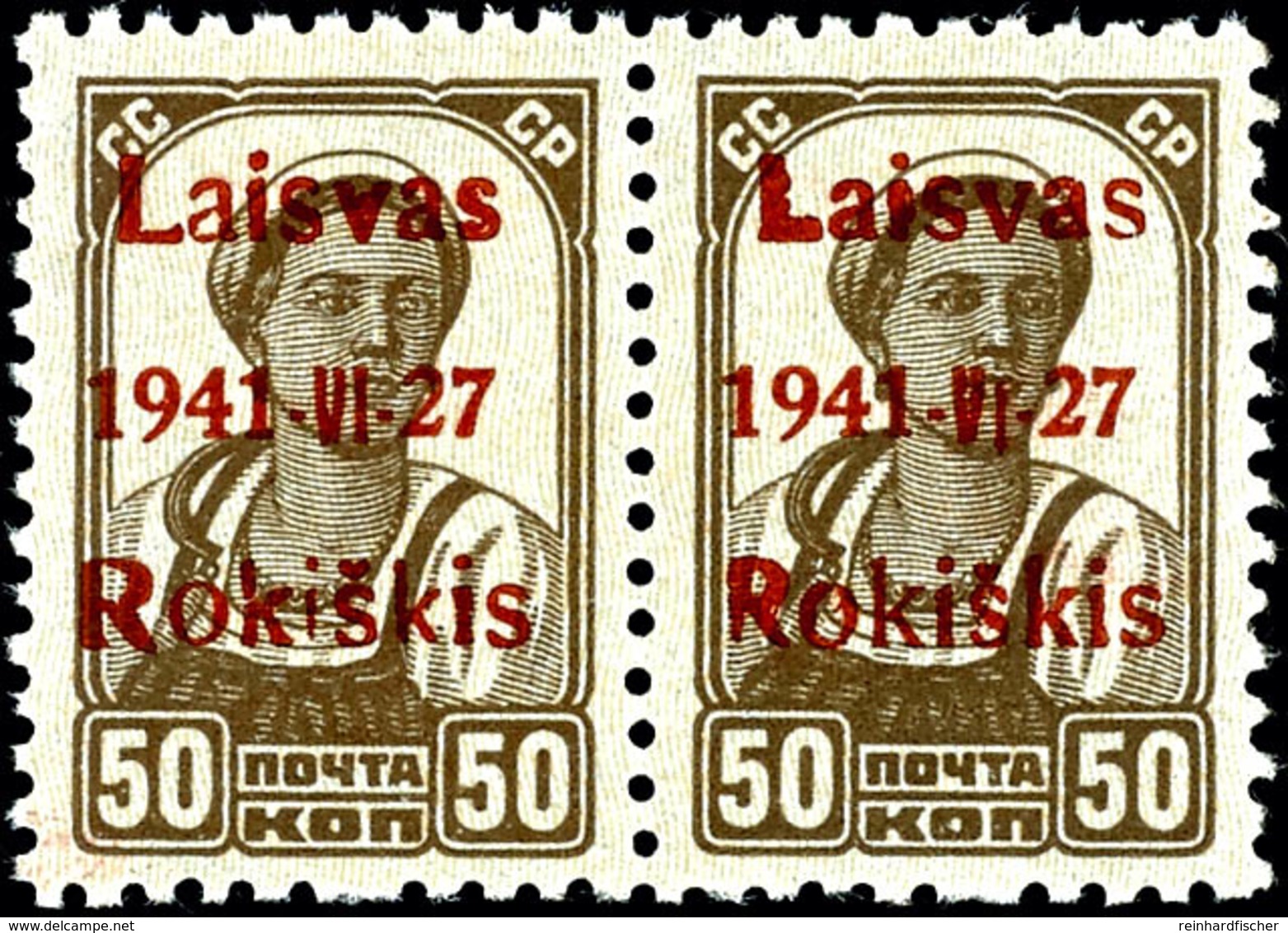 50 Kop. Freimarke Mit Braunrotem Aufdruck In Type IIb "ein Bindestrich Vor Und Nach VI", Waagerechtes Paar, Postfrisch,  - Other & Unclassified