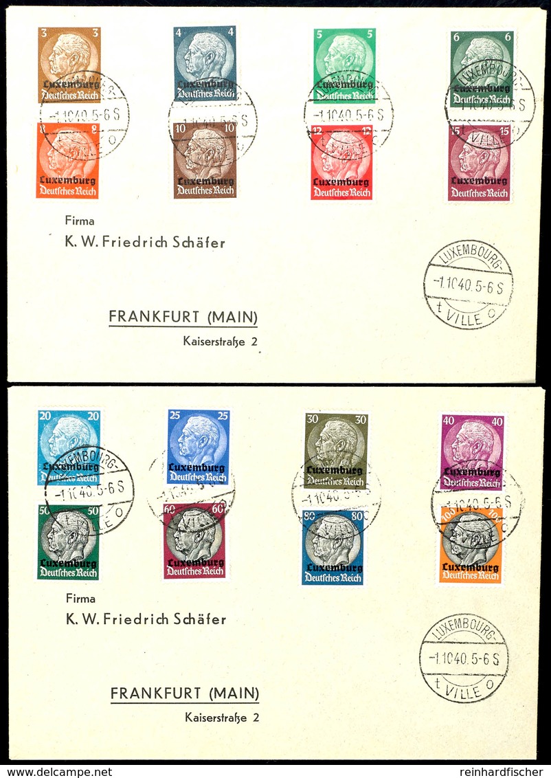 3 - 100 Pfg Hindenburg, 16 Werte Komplett Auf 2 FDCs Von "LUXEMBOURG-VILLE 1.10.40", Nach Frankfurt Adressiert, Tadellos - Luxemburg