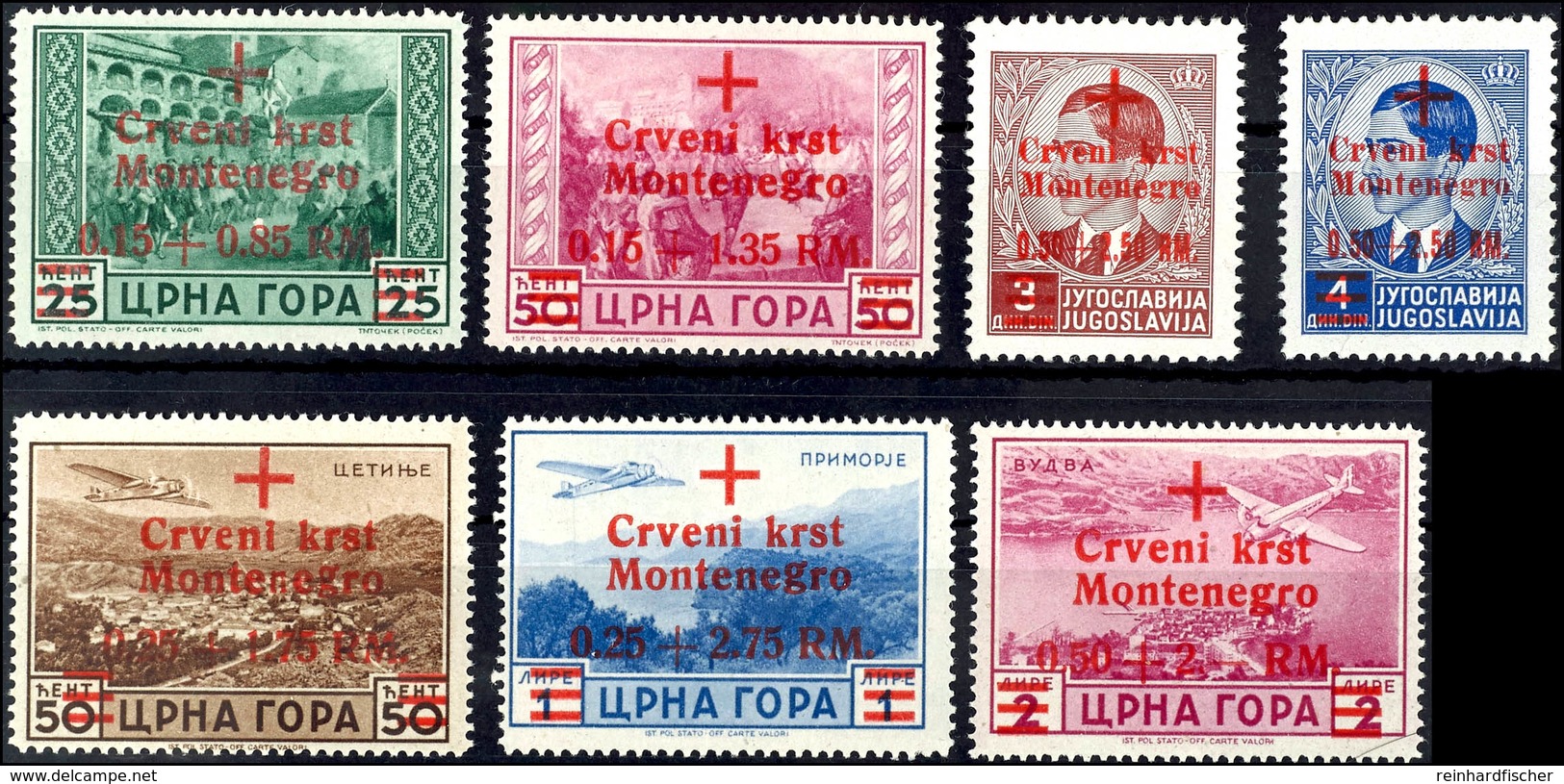 0,15 + 0,85 RM Bis 0,50+ 2 RM Rotes-Kreuz-Ausgabe, Kpl. Satz Tadellos Postfrisch, Die MiNr. 35 Mit Normalstehendem "g" I - Deutsche Bes.: Montenegro