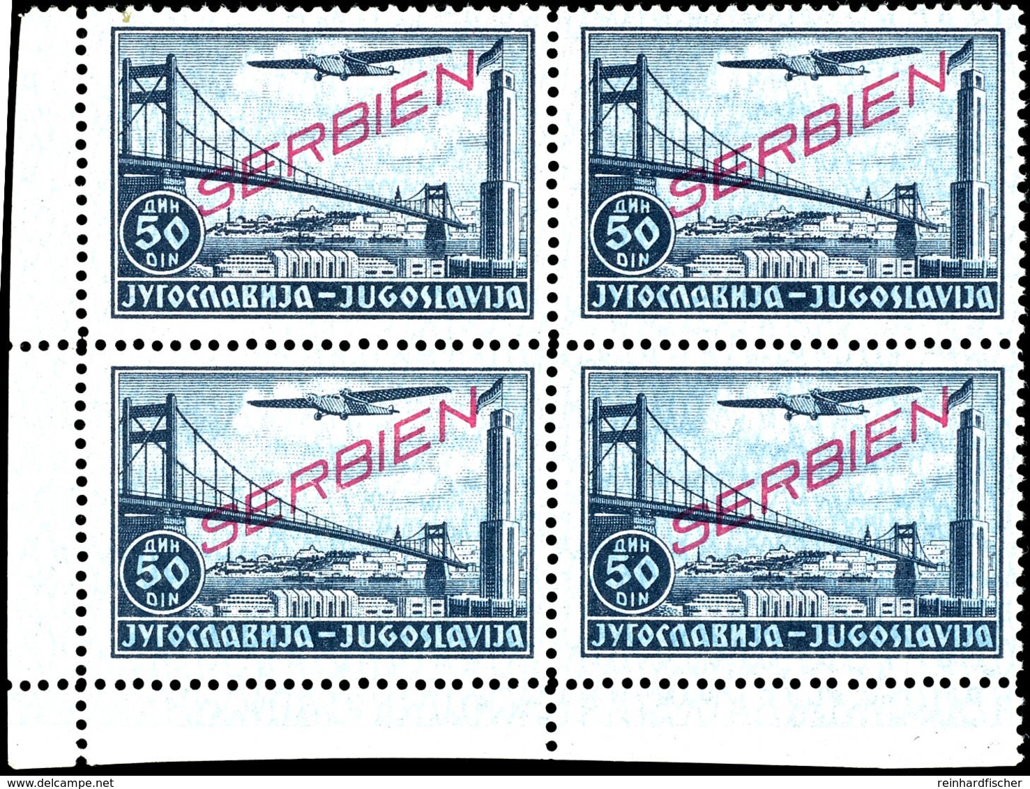 0,50 D. - 50 D. Flugpost, Komplett In Postfrischen Viererblocks, überwiegend Vom Bogenrand, Mi. 1.200.-, Katalog: 16/25  - Altri & Non Classificati