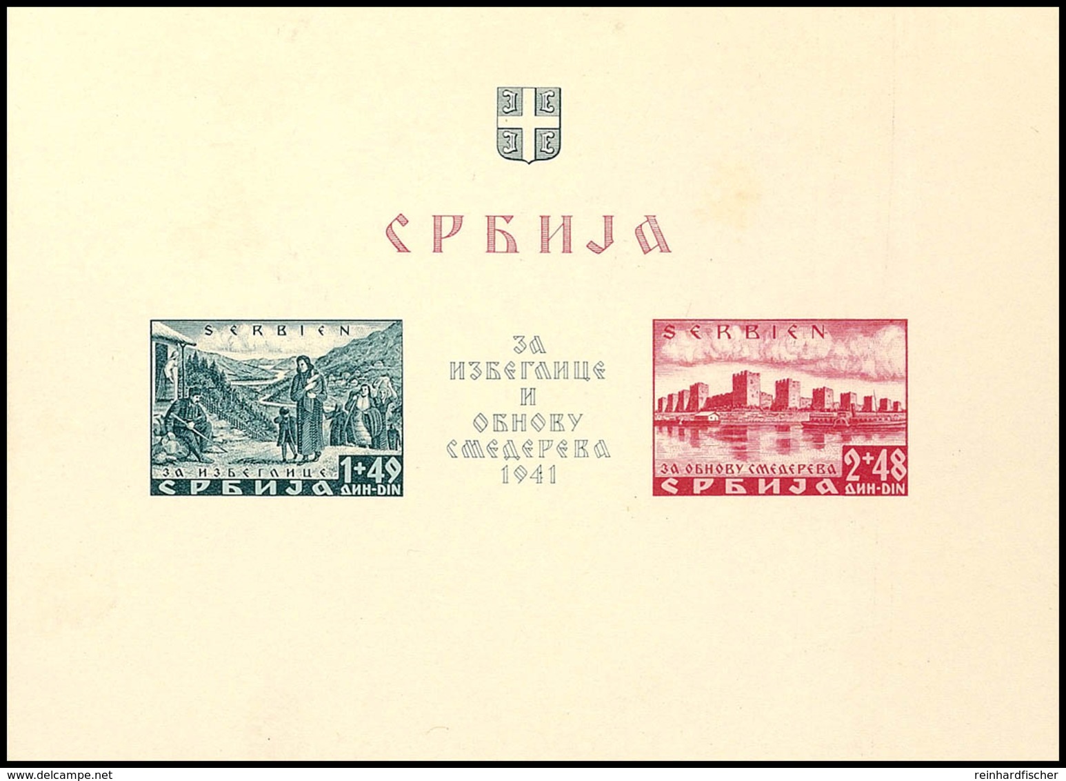 Semendria-Block, Geschnitten, Abart I "Farbpunkt Rechts In Der 4 In 1941", Postfrisch, Im Linken Oberen Bereich Stockfle - Sonstige & Ohne Zuordnung