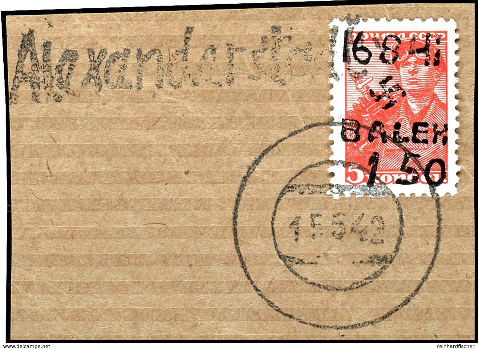 1.50 R Auf 5 Kop. Freimarke Dunkelbräunlichrot, Aufdruck In Type III, Gestempelt Mit Stummen Stempel Vom "15 5 42" Und L - Other & Unclassified