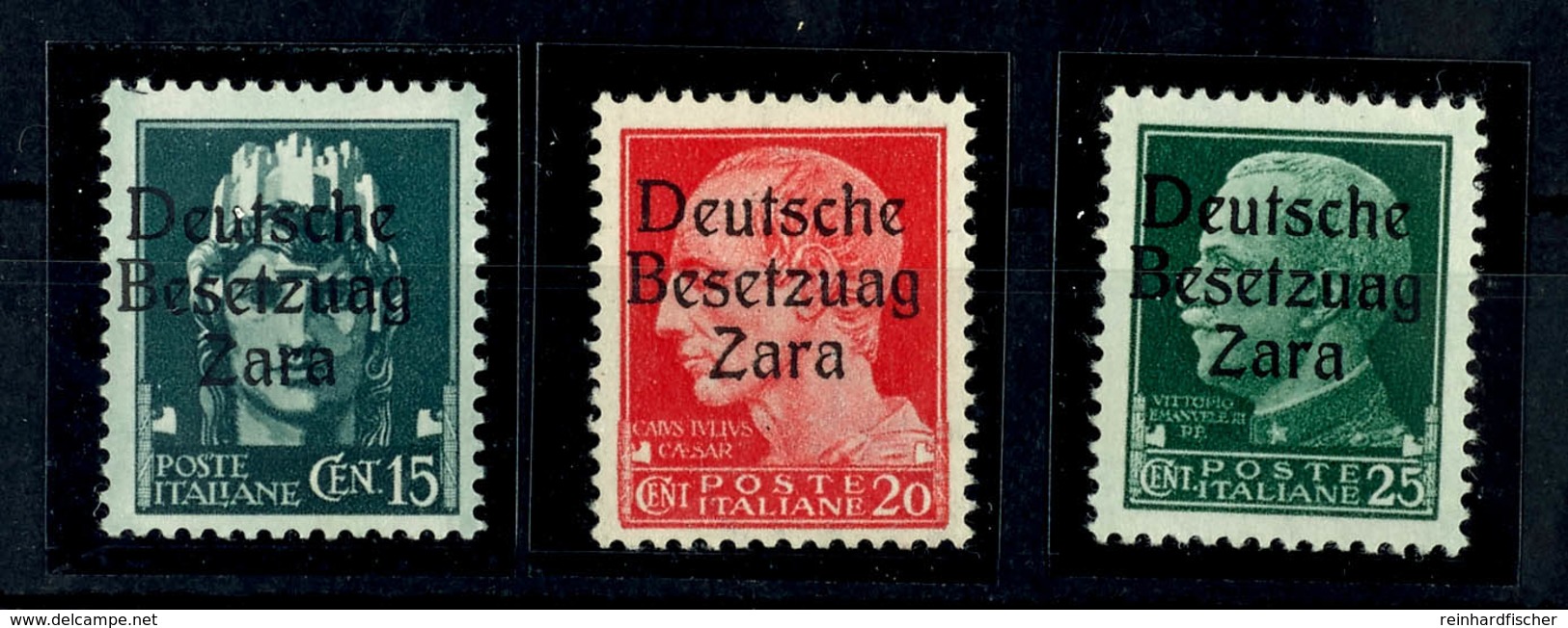 15, 20 Und 25 Cmi., Je Ungebraucht Mit Falzspur, Je Type II, Aufdruck Mit Setzfehler "Besetzuag" (Feld 17), Sign. Ludin, - Deutsche Bes.: Zara