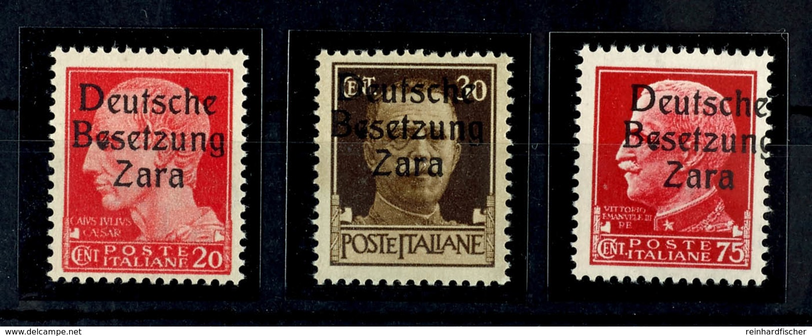 20, 30 Und 75 Cmi., Je Type II, Aufdruckfehler "Fleck Am E", Postfrisch, Sign. Ludin BPP, Kurzbefund Brunel VP (2018): " - Occup. Tedesca: Zara