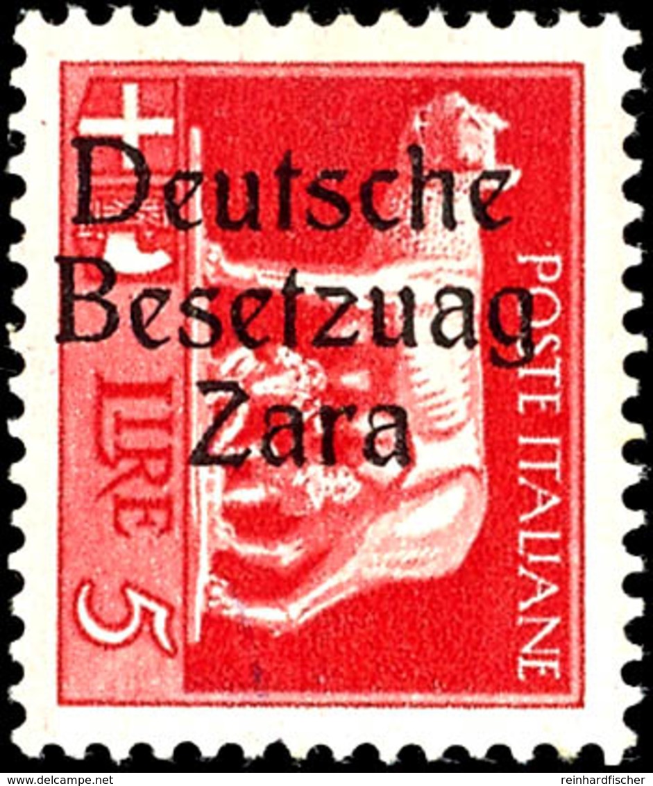 5 Lire Freimarke Mit  Aufdruck In Type II, Aufdruckfehler Von Feld 17 Der Überdruckplatte = "Besetzung Anstatt Besetzung - German Occ.: Zara