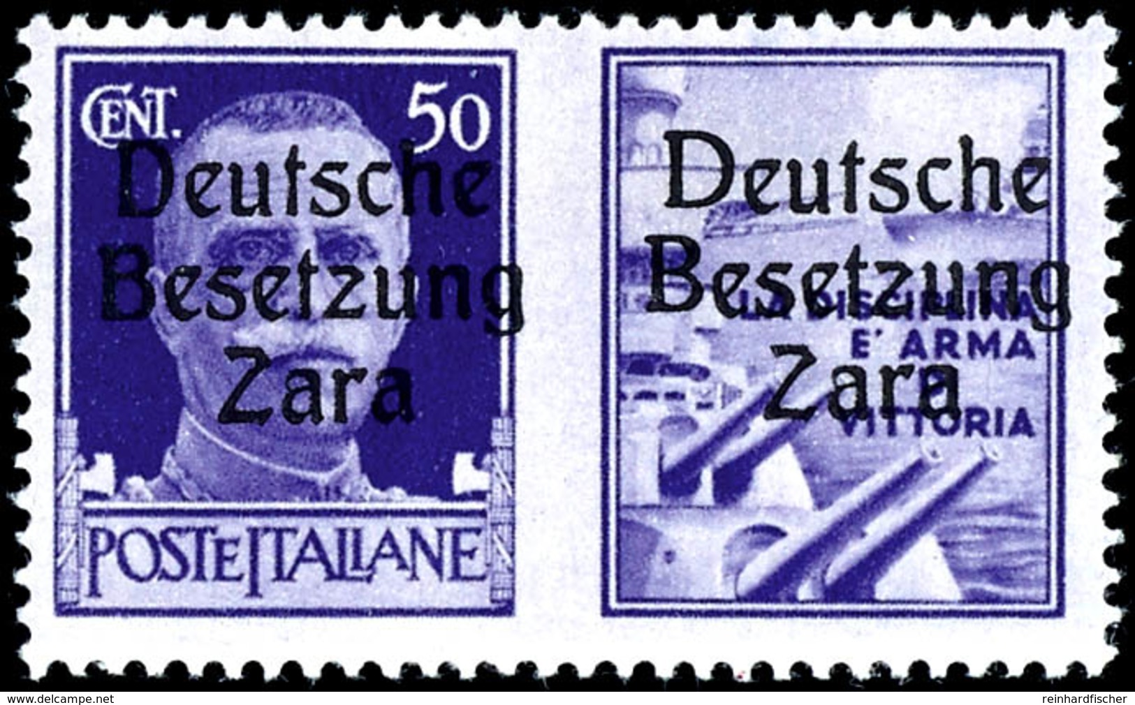 50 Cmi. Mit Propagandafeld Marine, Aufdruck Links Type I, Rechts Type II, Postfrisch, Sign. Ludin, Kurzbefund Brunel (20 - German Occ.: Zara