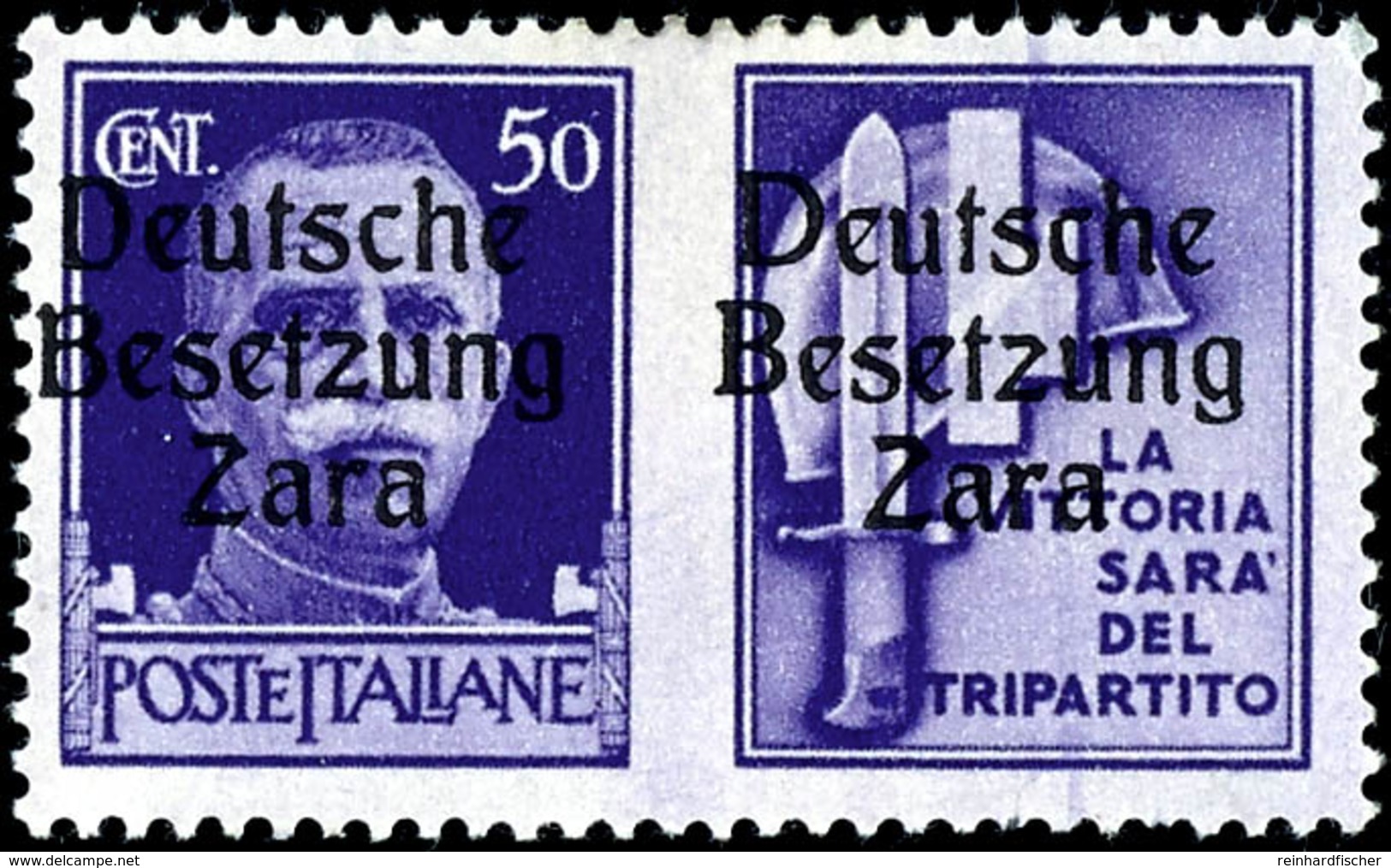 50 Cmi. Mit Propagandafeld Stahlhelm, Aufdruck Links Type I, Rechts Type II, Ungebraucht Mit Falzspur (2 Leicht Verkürzt - Deutsche Bes.: Zara