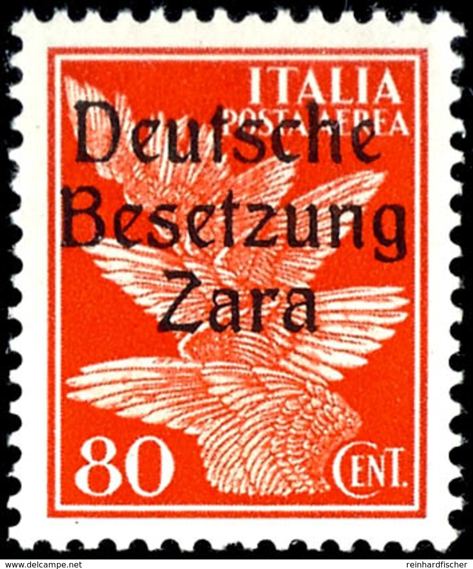 25, 80 Cmi. Und 1 L. Flugpost, Je Type I Mit Aufdruckfehler "abgebrochenes E" (PF VII, Feld 35), Postfrisch, Sign. Ludin - Deutsche Bes.: Zara