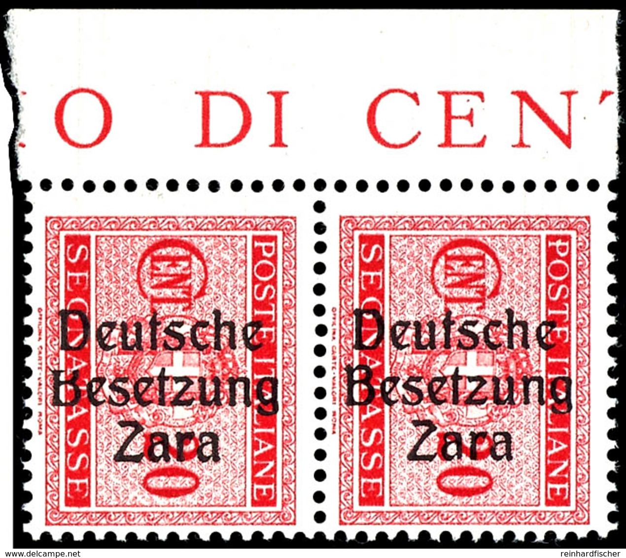 20 Cmi., Type I, Senkr. Randpaar Mit Aufdruckfehlern "B Ohne Oberbogen" Und "kurzes A"  (Feld 3 Und 4 Der Überdruckplatt - Altri & Non Classificati