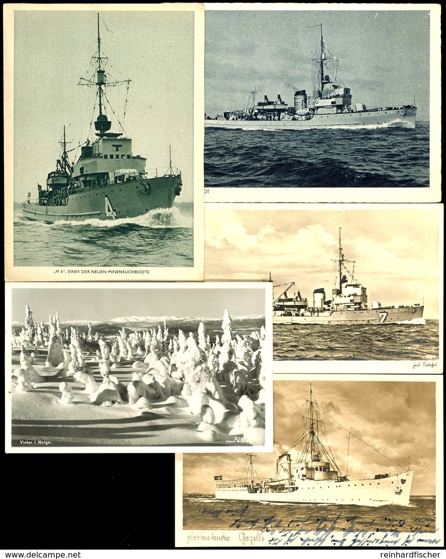 Kriegsmarine, 5 Ansichtskarten (gebraucht Und Ungebraucht) Mit Ansichten Von Kriegsschiffen (Minensuchboot, Minensuchboo - Altri & Non Classificati