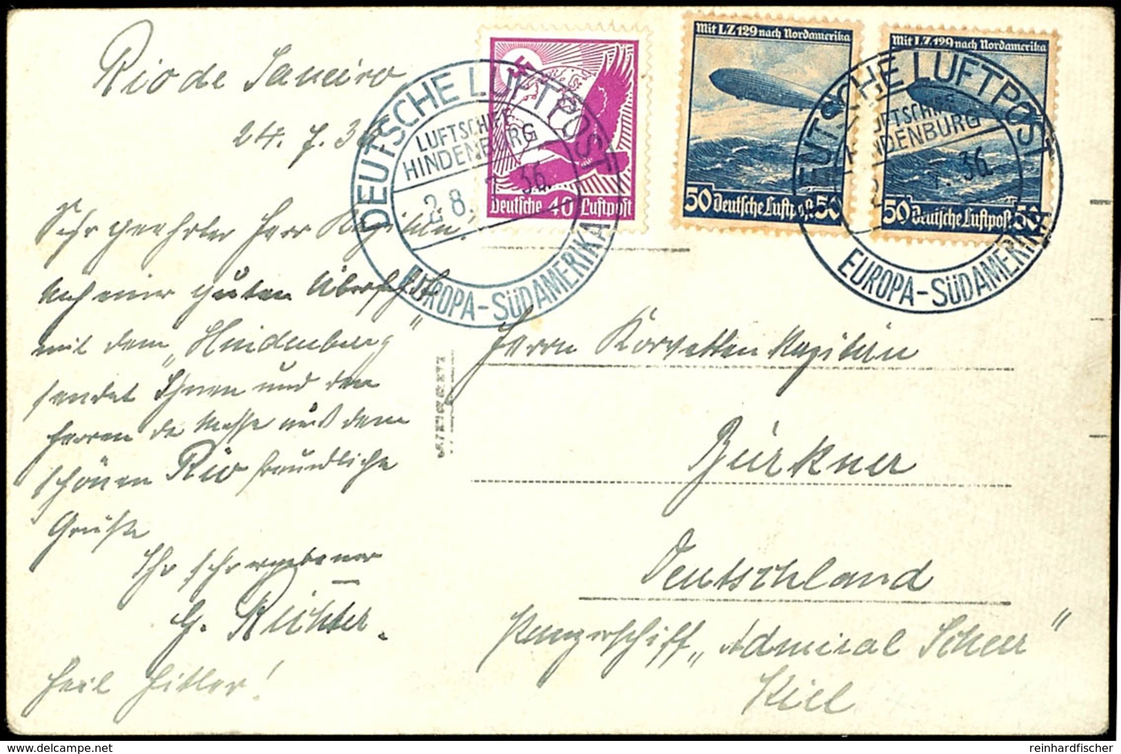 1936, Kriegsmarine, Ansichtskarte  Aus Rio De Janeiro Mit Frankatur über 40 Pf + 50 Pf (2x) Und Aufgabe-Stpl. DEUTSCHE L - Autres & Non Classés