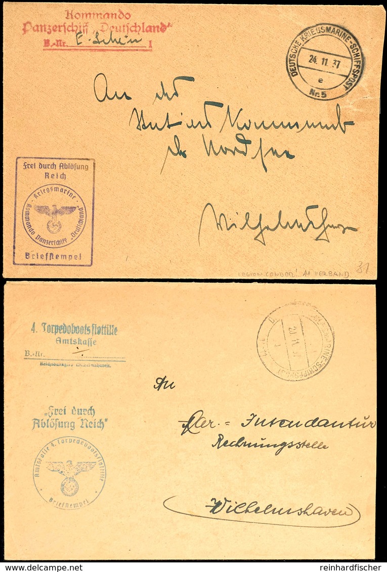 1937, Kriegsmarine, Dienst-Brief Mit Aufgabe-Stpl. DEUTSCHE KRIEGSMARINE-SCHIFFSPOST Nr. 5 Vom 24.11.37 Sowie Mit Dienst - Altri & Non Classificati