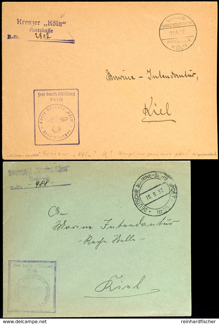 1937, Kriegsmarine, Dienst-Brief Mit Aufgabe-Stpl. DEUTSCHE MARINE-SCHIFFSPOST Nr. 29 Vom 19.9.37 Sowie Mit Dienst- Und  - Other & Unclassified