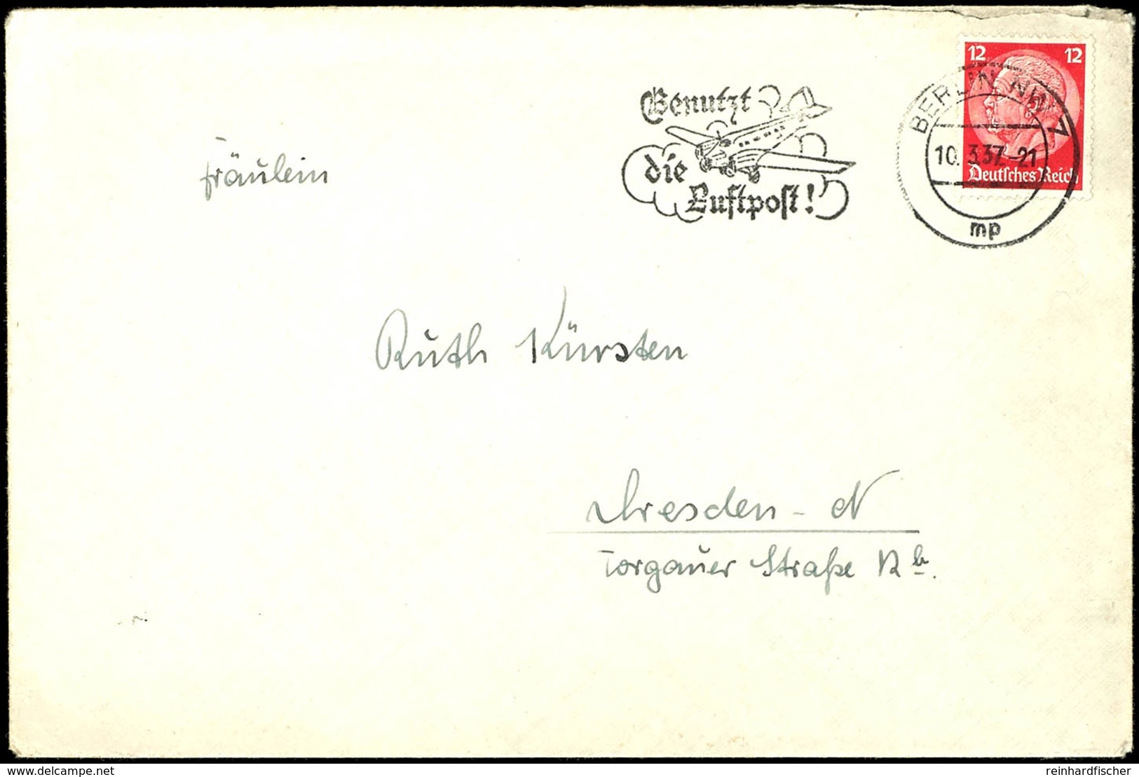 1937, Legion Condor, Brief Mit 12 Pf Hindenburg Mit Aufgabe-Stpl. BERLIN NW 7 Vom 10.3.37 Eines Angehörigen Der 8. Batte - Altri & Non Classificati