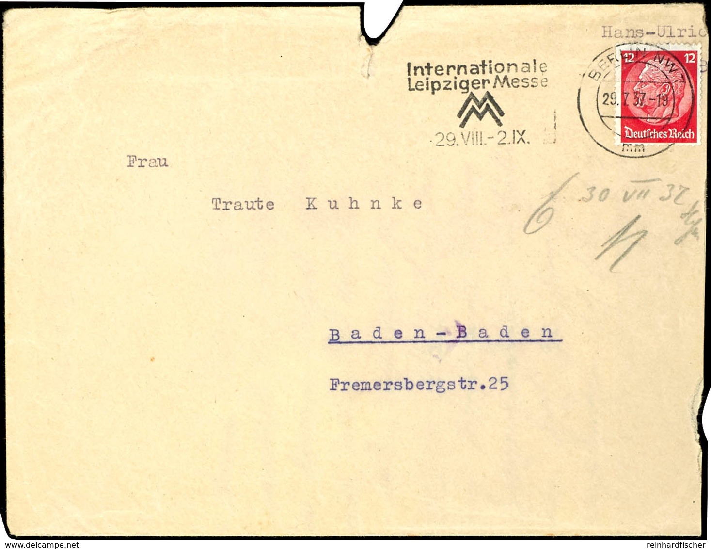 1937, Legion Condor, Brief Mit Inhalt Und 12 Pf Hindenburg Mit Aufgabe-Stpl. BERLIN NW 7 Vom 29.7.37 Eines Angehörigen D - Other & Unclassified