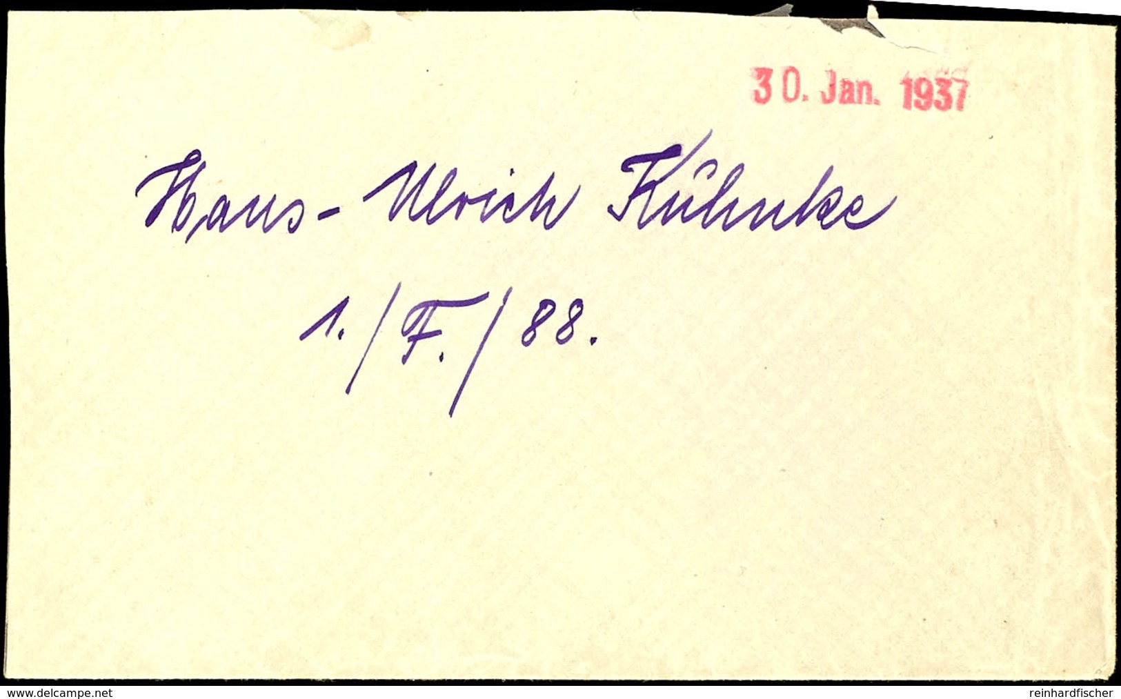 1937, Legion Condor, Brief Ohne Absenderangabe Mit Rotem Datum-Eingangsstempel 30. Jan. 1937 An Hans-Ulrich Kuhnke, 1./  - Altri & Non Classificati