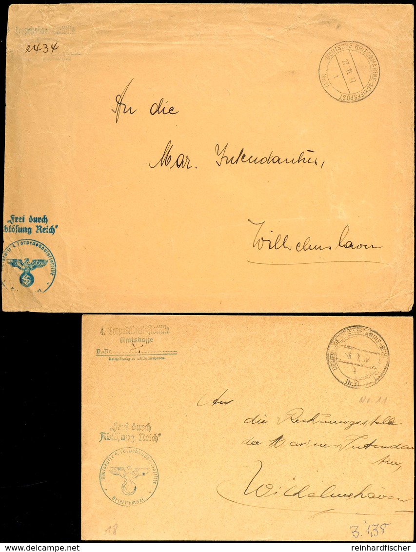 1937/38, Kriegsmarine, 2 Dienst-Briefe Mit Aufgabe-Stpl. DEUTSCHE KRIEGSMARINE-SCHIFFSPOST Nr. 11 (Torpedoboot "Falke")  - Sonstige & Ohne Zuordnung