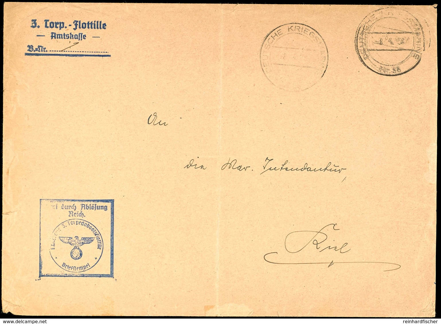 1938, Kriegsmarine, Dienst-Brief (= DIN A5-Format) Mit Aufgabe-Stpl. DEUTSCHE KRIEGSMARINE-SCHIFFSPOST Nr. 36 (= Torpedo - Autres & Non Classés