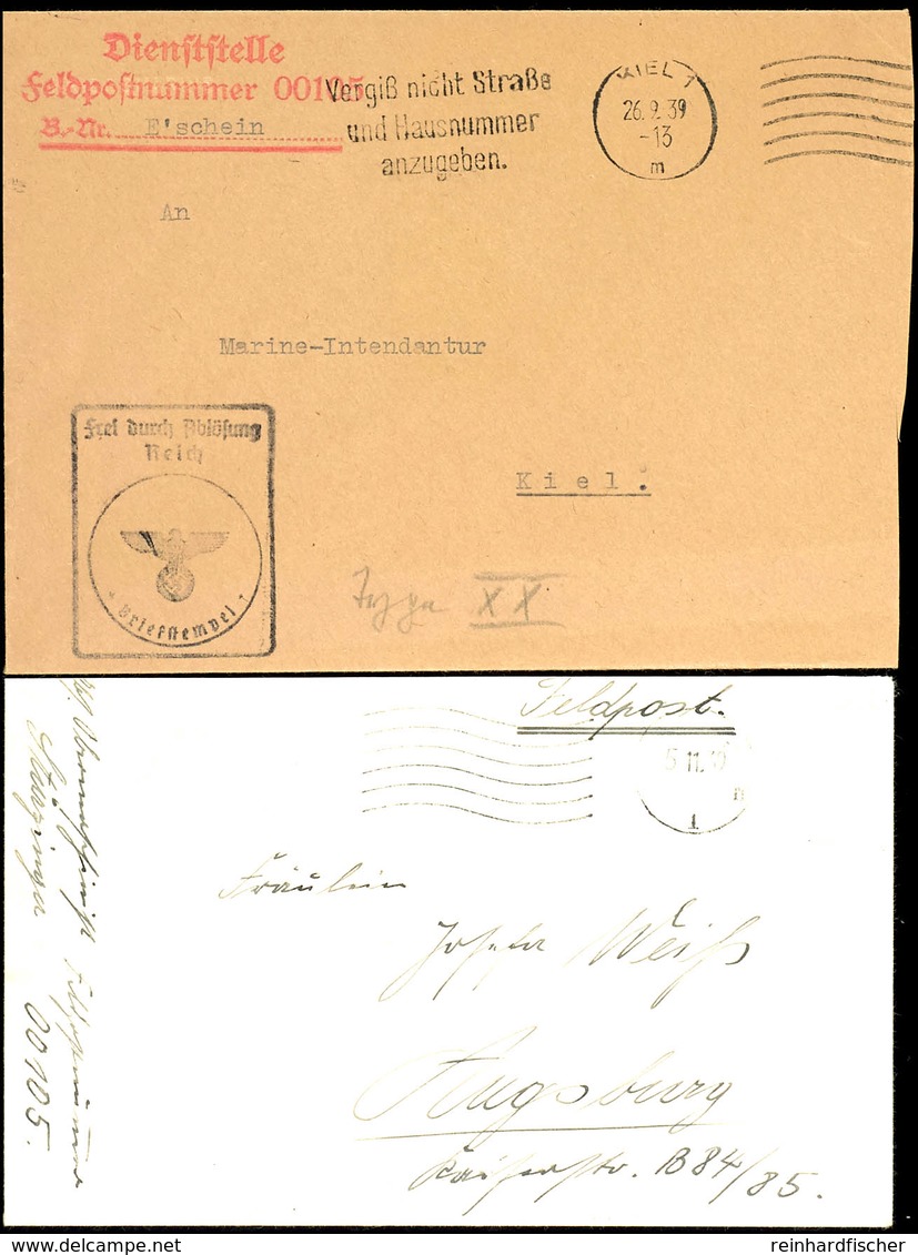 1939, Kriegsmarine, 2 Feldpost-Briefe Vom Schlachtschiff "Gneisenau" (= Feldpost-Nr. M 00105): Brief Mit Aptiertem Stpl. - Autres & Non Classés