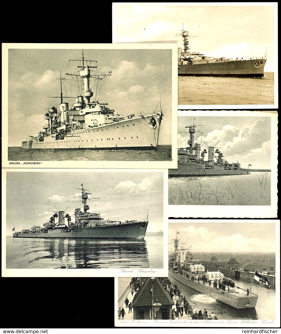 1939, Kriegsmarine, 5 Ungebrauchte Ansichtskarten Mit Abbildung Der Kreuzer "Emden", "Karlsruhe" Und "Königsberg", Gute  - Autres & Non Classés