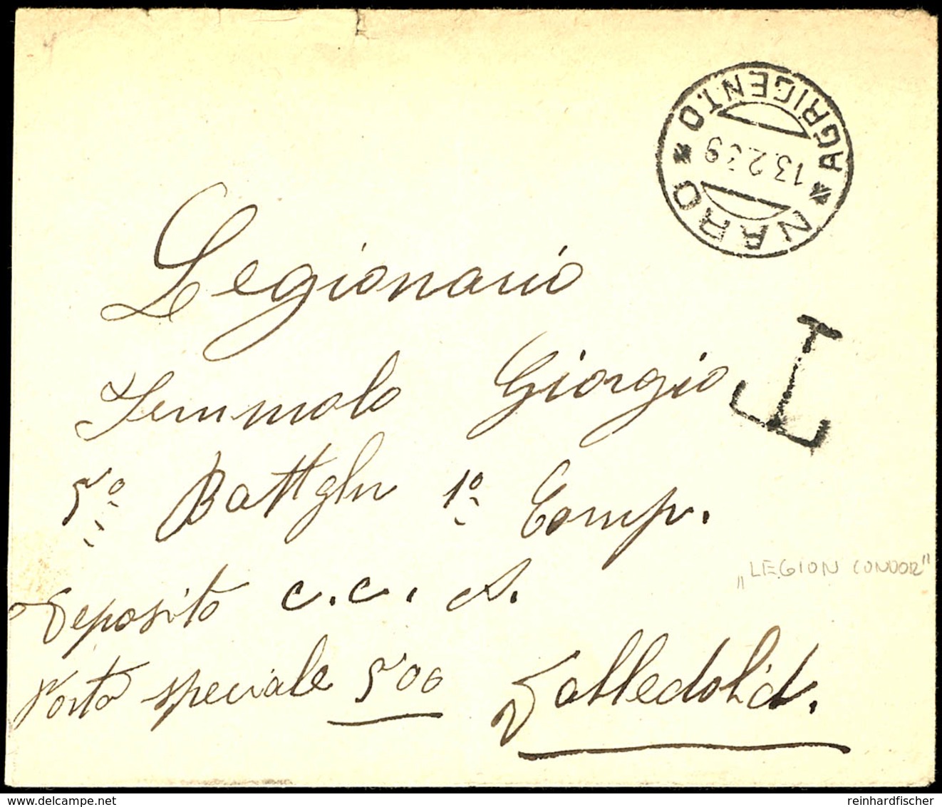 1939, Span. Bürgerkrieg, Brief Mit Aufgabe-Stpl. NARO AGRIGENTO Vom 13.2.39 Und T-Stpl. Für Nachgebühr, Die Aber Nicht E - Altri & Non Classificati