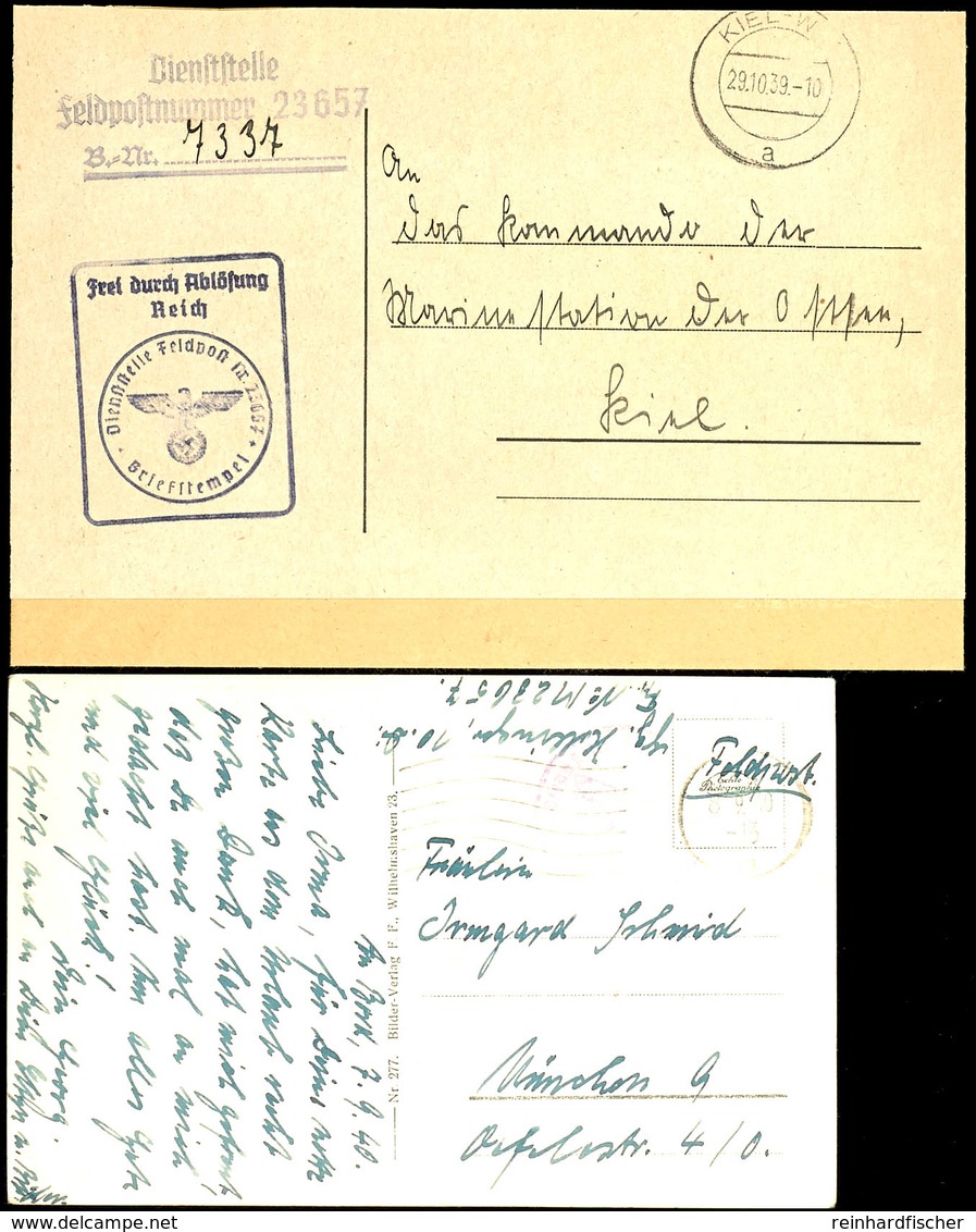 1939/40, Kriegsmarine, 1 Feldpost-Brief Und 1Feldpost-Ansichtskarte "Geschützexerzieren Auf Einem Zerstörer"  Vom Schlac - Autres & Non Classés