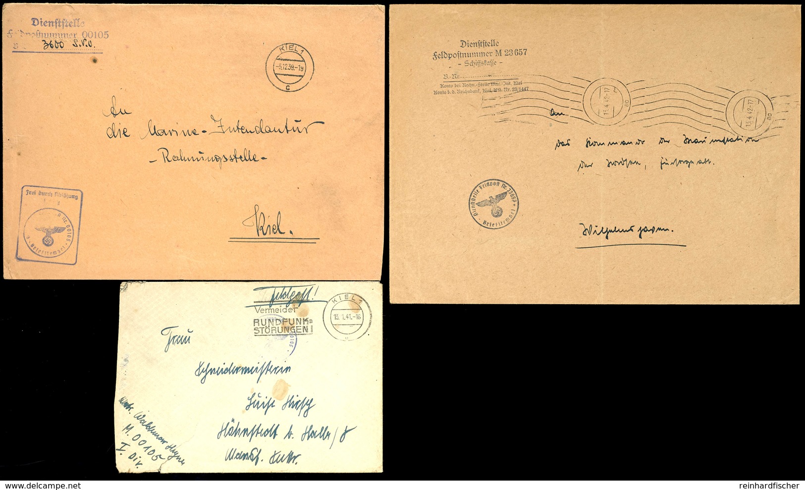 1939/42, Kriegsmarine, Feldpost-Dienstbrief (DIN A5 Format) Mit Aufgabe-Stpl. KIEL 1 Vom 5.12.39 Sowie Mit Dienst- Und B - Autres & Non Classés