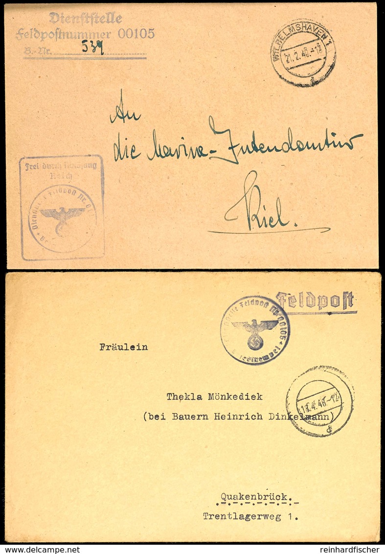 1940, Kriegsmarine, 2 Feldpost-Briefe Vom Schlachtschiff "Gneisenau" (= Feldpost-Nr. M 00105): Brief Mit Brief-Stpl. Und - Autres & Non Classés