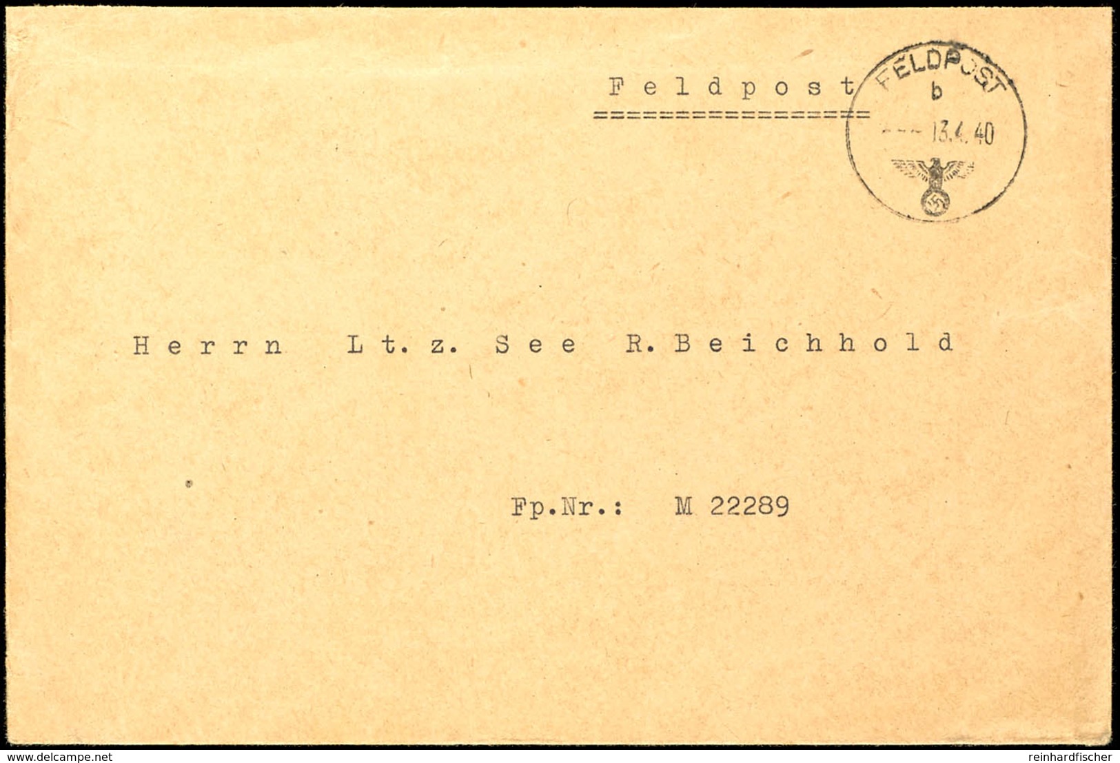 1940, Kriegsmarine, Feldpost-Brief Mit Norm-Stpl. Vom 13.4.40 Und Absenderangabe Feldpost-Nr. 16558 = Stab MG-Btl. 2, Da - Other & Unclassified