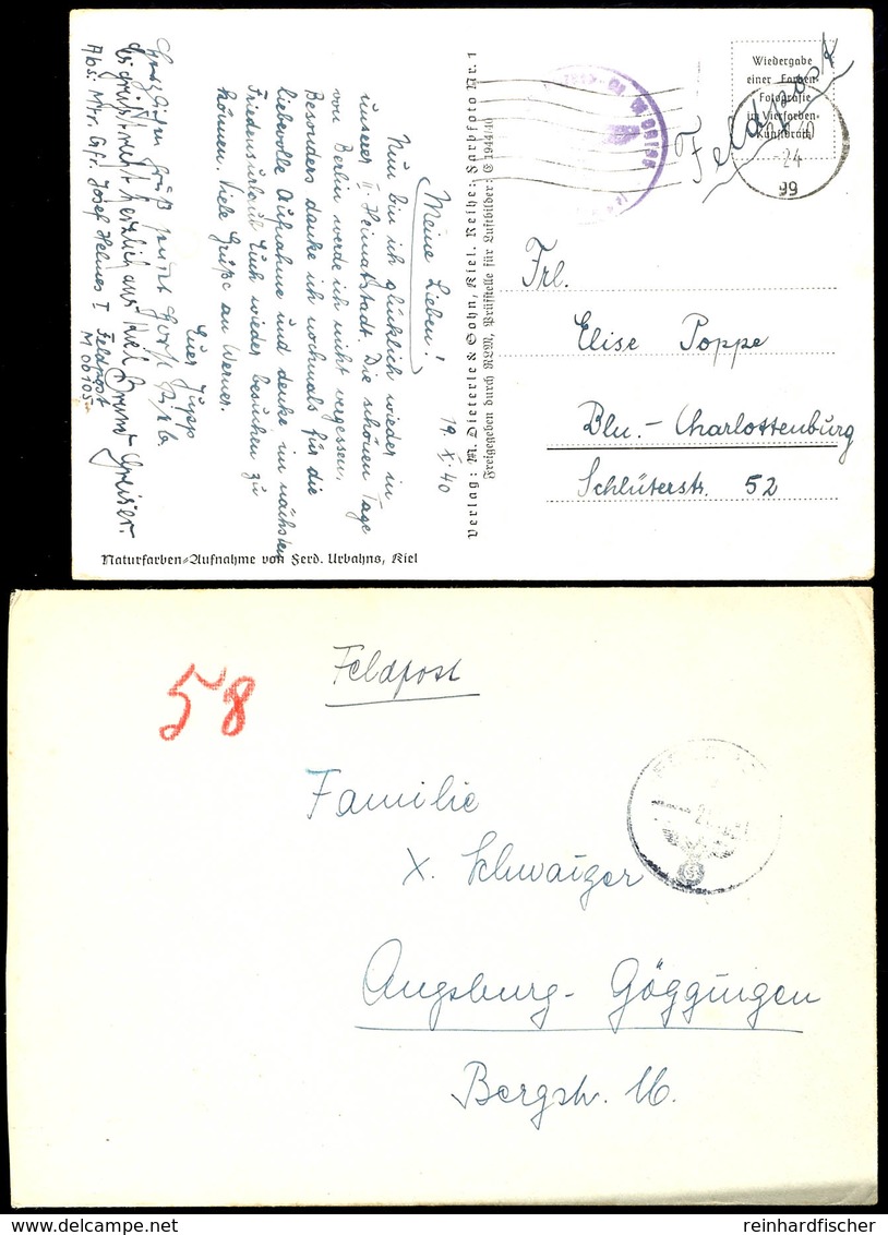 1940/41, Kriegsmarine, Feldpost-Ansichtskarte Von Kiel Mit Brief-Stpl. Und Absenderangabe Feldpost-Nr. M 00105 = Schlach - Other & Unclassified