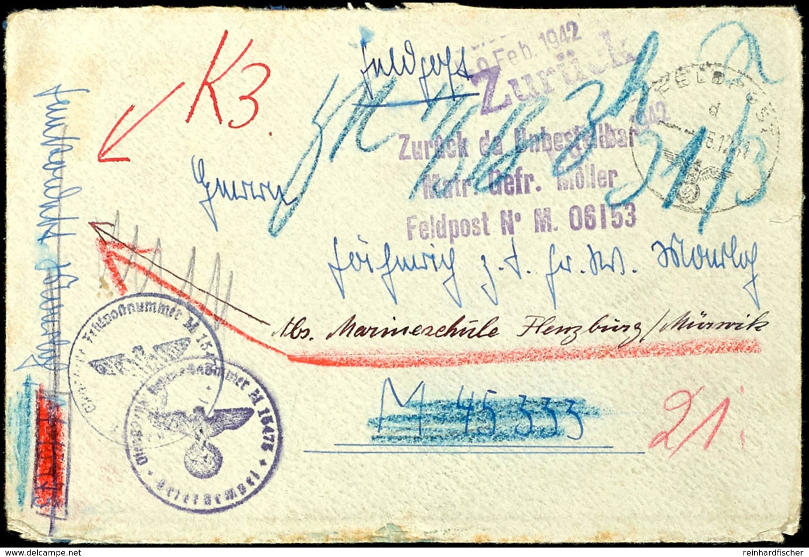 1941, Kriegsmarine, Feldpost-Brief Mit Norm-Stpl. Vom 16.12.41 Sowie Mit Brief-Stpl. Und Absenderangabe Feldpost-Nr. M 1 - Autres & Non Classés