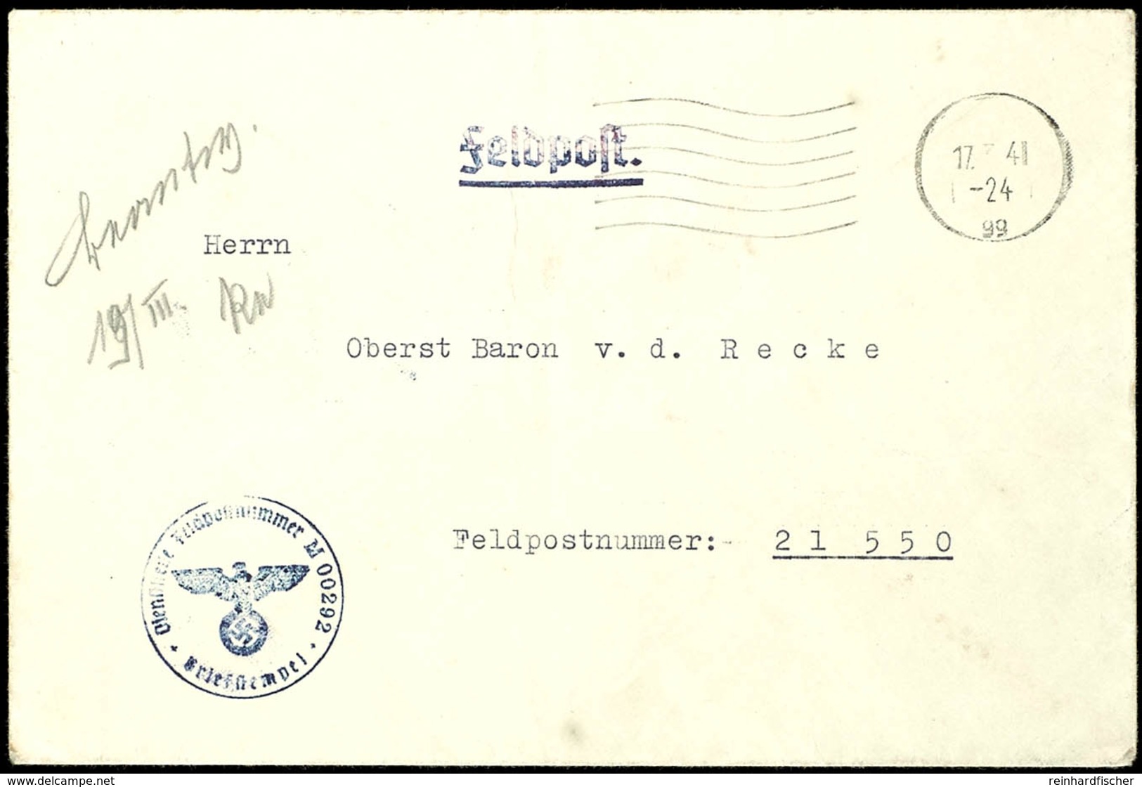 1941, Kriegsmarine, Feldpost-Brief Mit Aptiertem Maschinen-Stpl. Vom 17.3.41 Sowie Mit Brief-Stpl. Und Absenderangabe Fe - Sonstige & Ohne Zuordnung