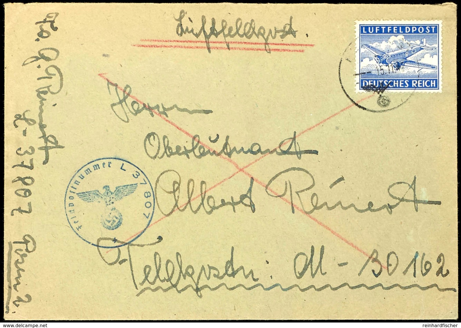 1942, Kriegsmarine, Feldpost-Brief Mit Luftfeldpost-Zulassungsmarke Sowie Brief-Stpl. Und Absenderangabe Feldpost-Nr. L  - Autres & Non Classés