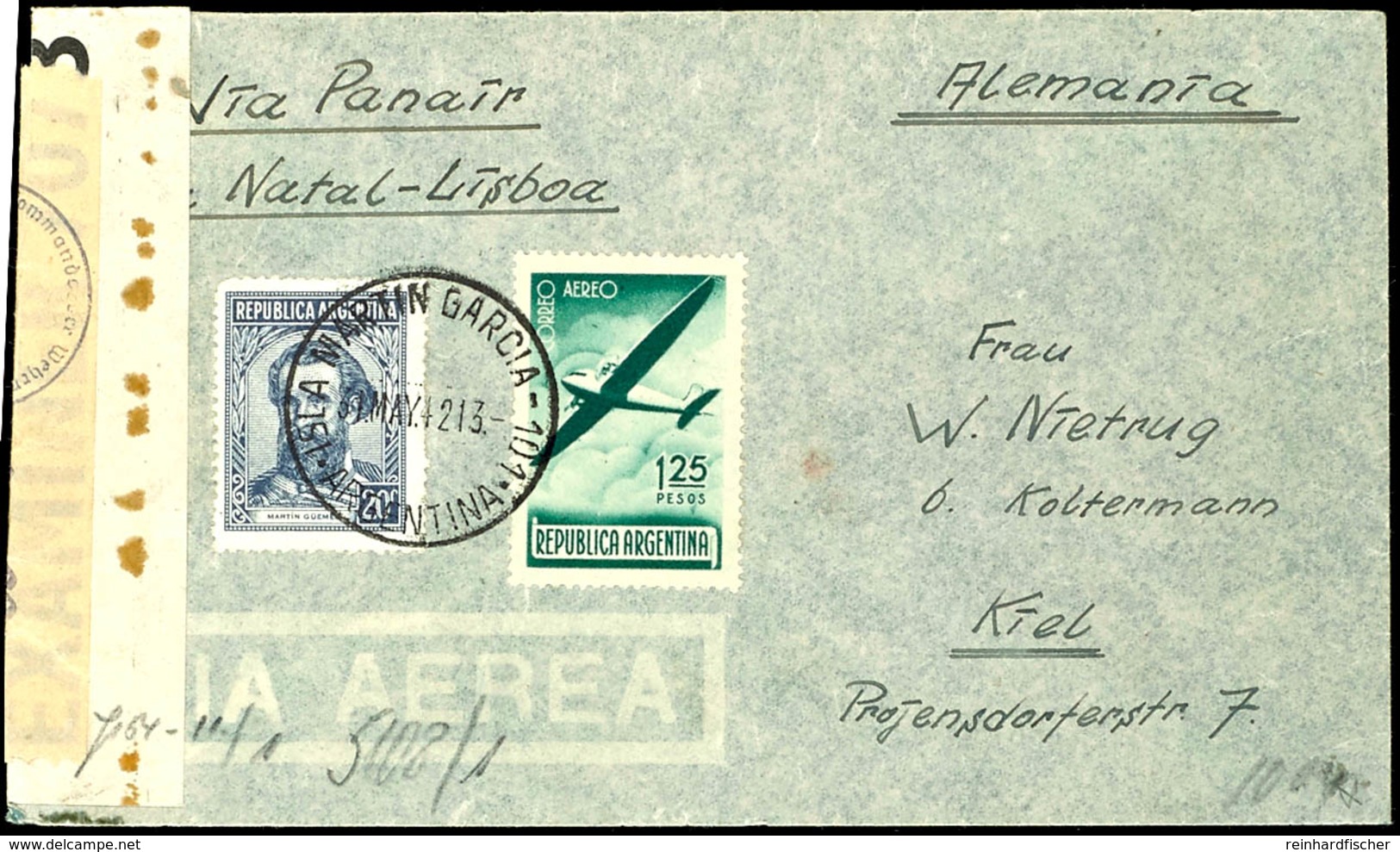 1942, Kriegsmarine, Interniertenpost Panzerschiff "Admiral Graf Spee", Luftpost-Brief Mit Absenderangabe "Admiral Graf S - Sonstige & Ohne Zuordnung