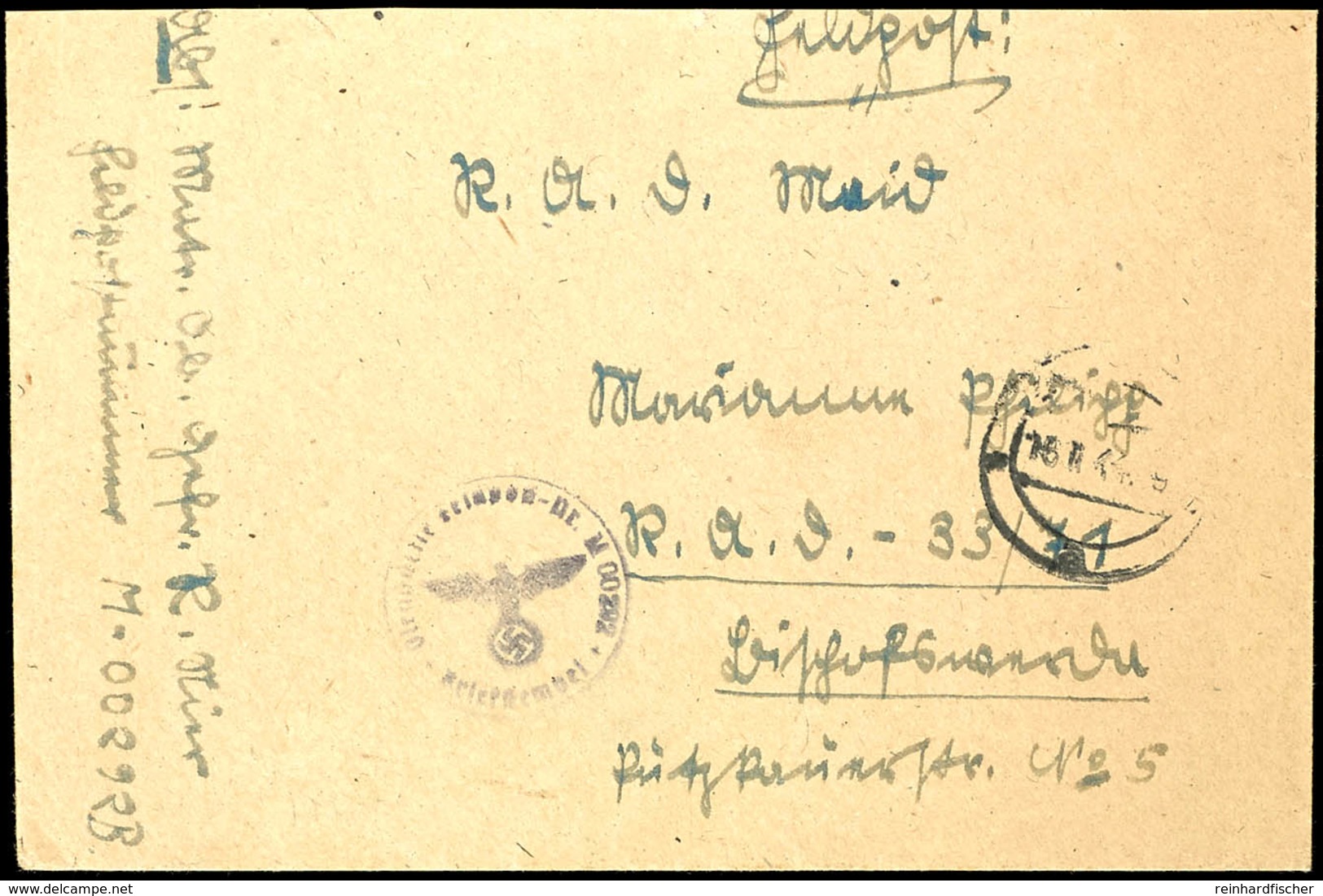 1944, Kriegsmarine, Feldpost-Brief Mit Aptiertem Stpl. Vom 16.2.44 Sowie Mit Brief-Stpl. Und Absenderangabe Feldpost-Nr. - Autres & Non Classés
