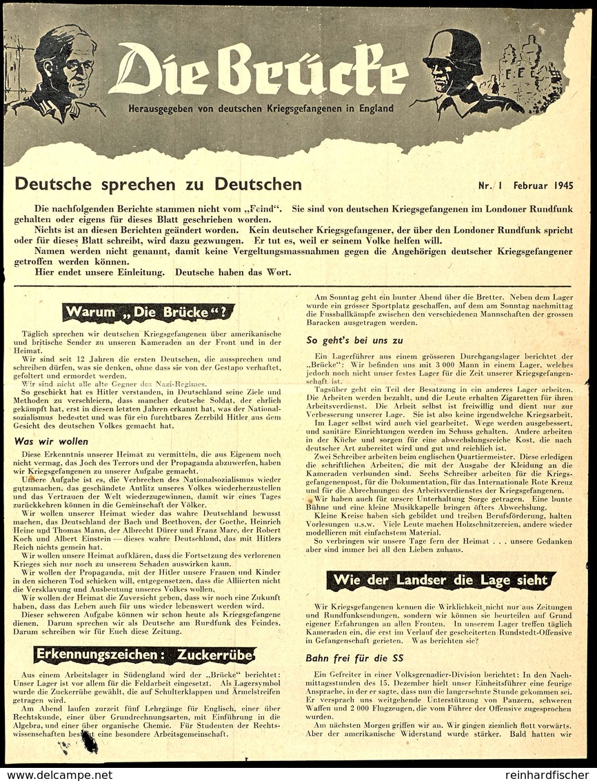 1945, "Die Brücke", 2seitige Alliierte Propagandazeitung, Angeblich Herausgegeben "von Deutschen Kriegsgefangenen In Eng - Sonstige & Ohne Zuordnung