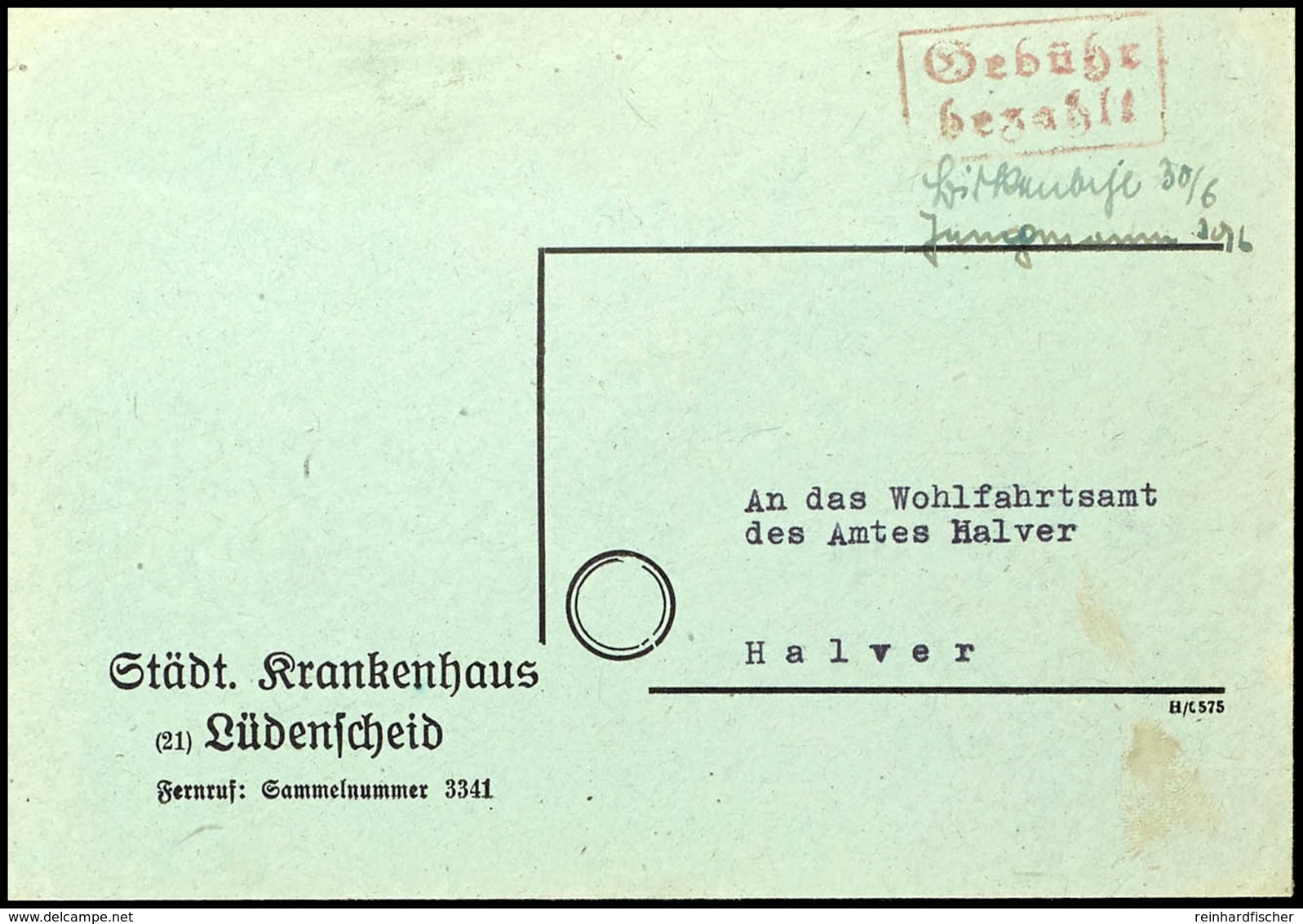 HALVER: Gebühr Bezahlt, Rotbrauner Ra2 Nebst Unterschrift Zweier Postbeamten Vom "30/6" 1945 Nach Halver, Umschlag Leich - Sonstige & Ohne Zuordnung