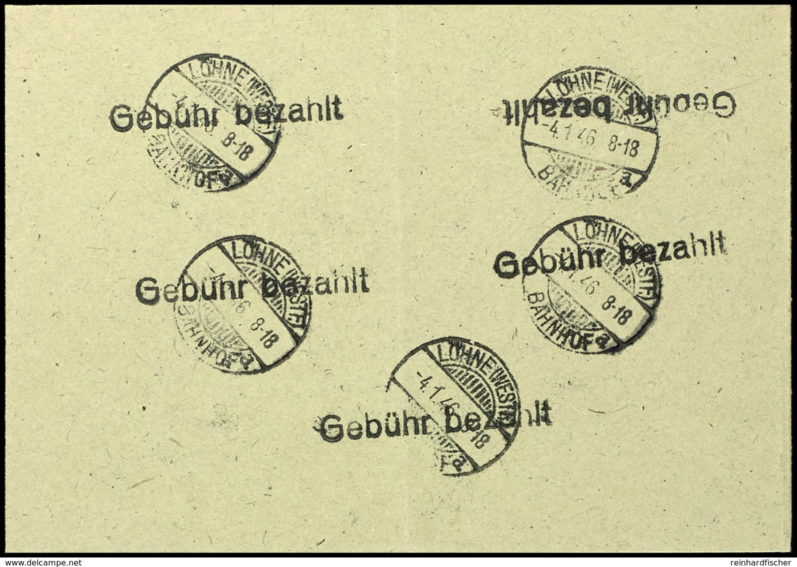 LÖHNE: Gebühr Bezahlt, Fünf Probeabschläge Auf Blanko-Umschlag, Jeder Mit Poststempel "LÖHNE (WESTF.) 4.1.46" Versehen,  - Altri & Non Classificati