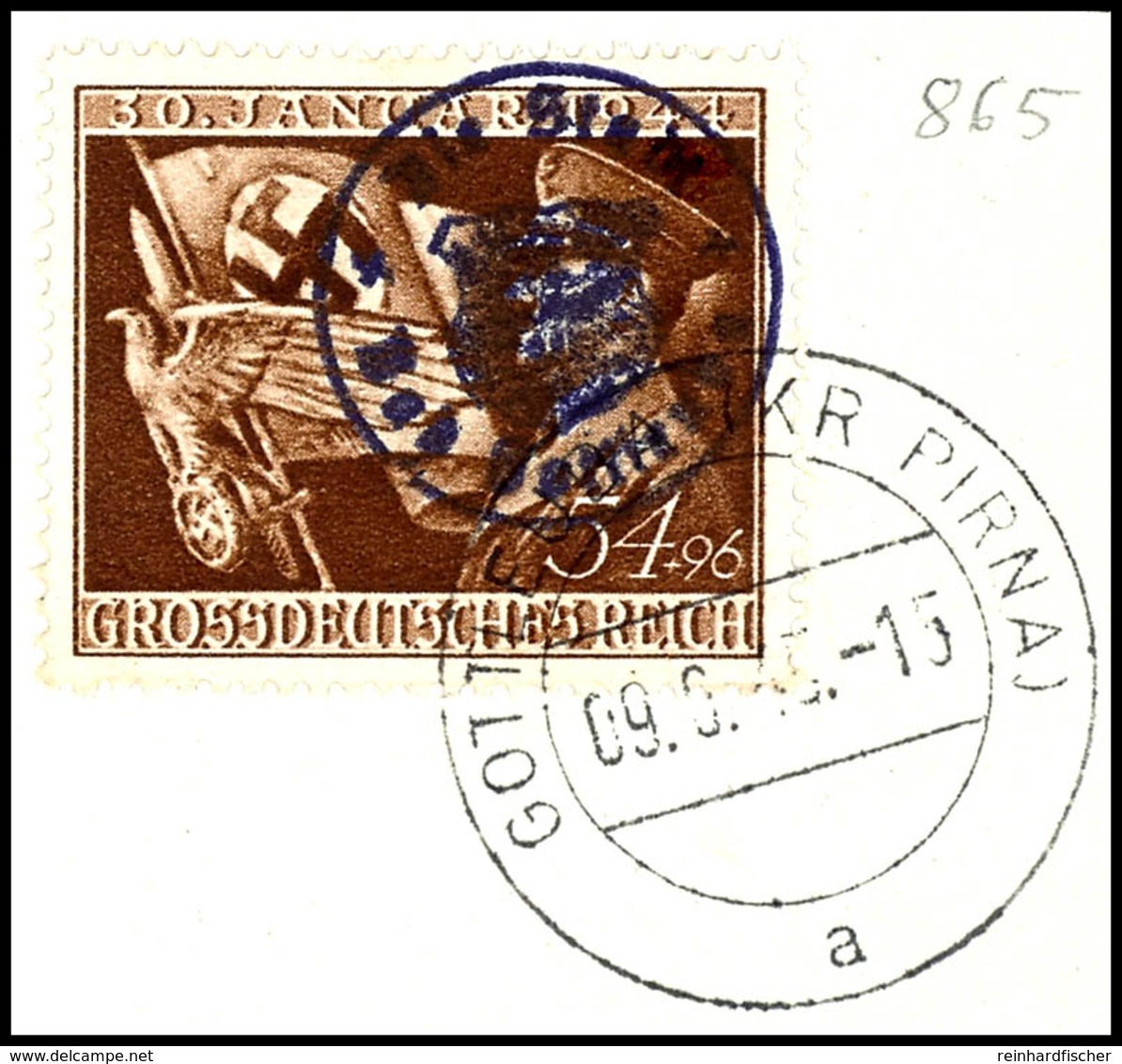 54 Pfg 30 Januar 1944 Mit Lokalem Aufdruck, Tadellos Gestempelt Auf Luxusbriefstück, Gepr. Zierer BPP, Katalog: DR865 BS - Bad Gottleuba-Berggiesshübel