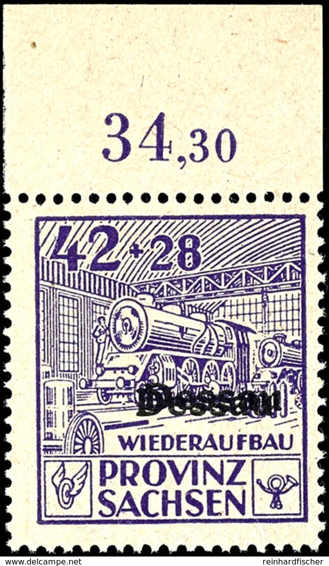 42 + 28 Pfg Wiederaufbau Mit Doppeltem Aufdruck Mit Oberrand, Tadellos Postfrisch, Kabinett, Dekorativ Und Selten, Im Mi - Dessau