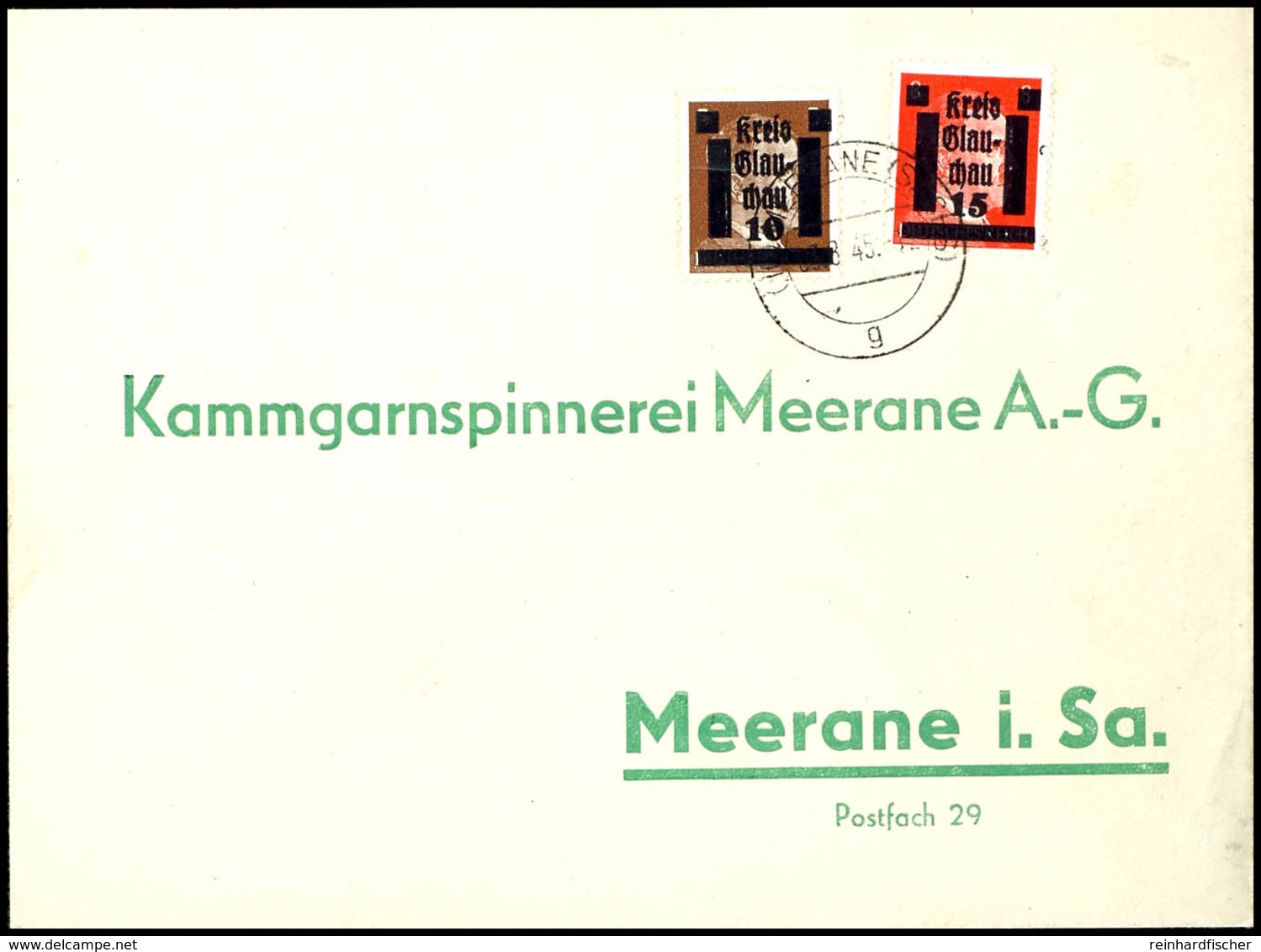 10 Auf 3 Und 15 Auf 8 Pfg Hitler Zusammen Auf Orts-Brief Von "MEERANE (SACHS.) 03.8.45", Tadellos, Katalog: 1, 6 BF - Glauchau