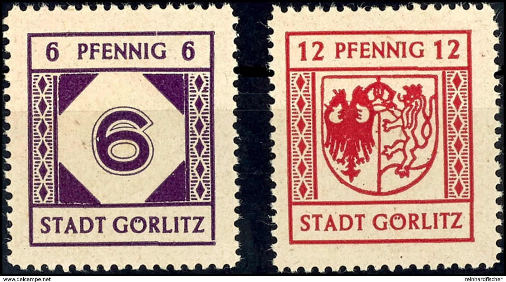 6 U. 12 Pf Auf Hellgelbgrauem Papier Mit Spargummierung (kleine Kreise), Tadellos Postfrisch, Sign. Kunz BPP, Katalog: 6 - Görlitz