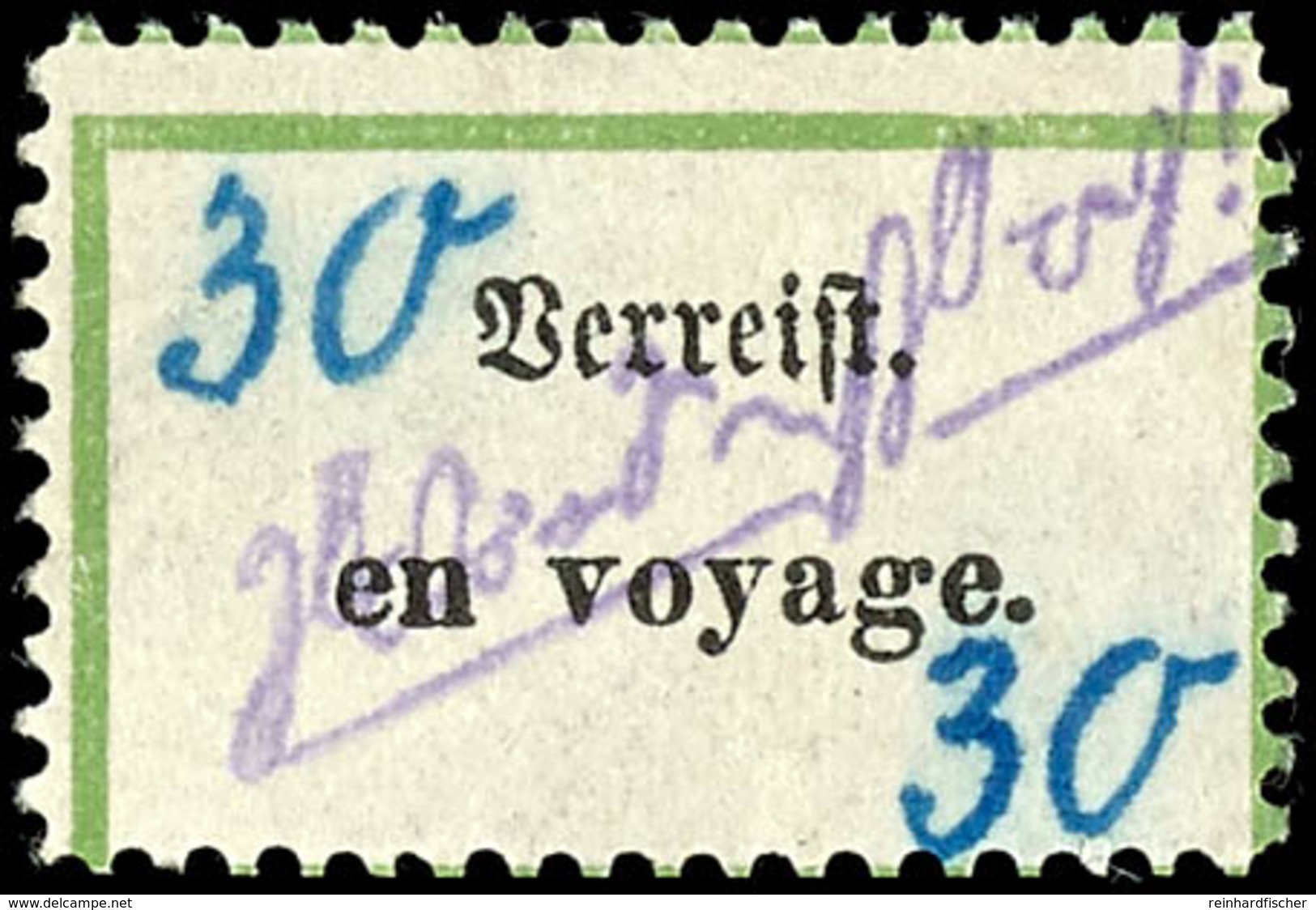 30 Pfg Postzettel "Verreist - En Voyage", Tadellos Ungebraucht, Gepr. Sturm, Mi. 250.-, Katalog: V6h * - Grossräschen