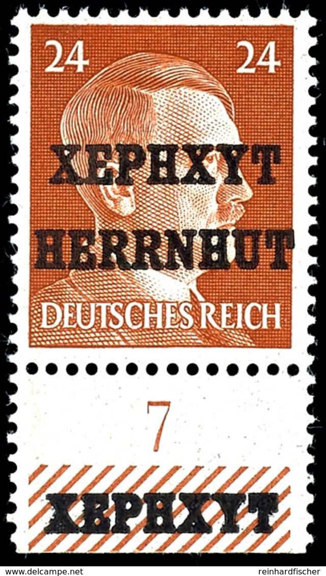 24 Pf. A. Hitler Vom Unterrand, Dort Zusätzlicher Aufdruck, Postfr., Gepr. Zierer BPP, Mi. 500.-, Katalog: DR792 ** - Herrnhut