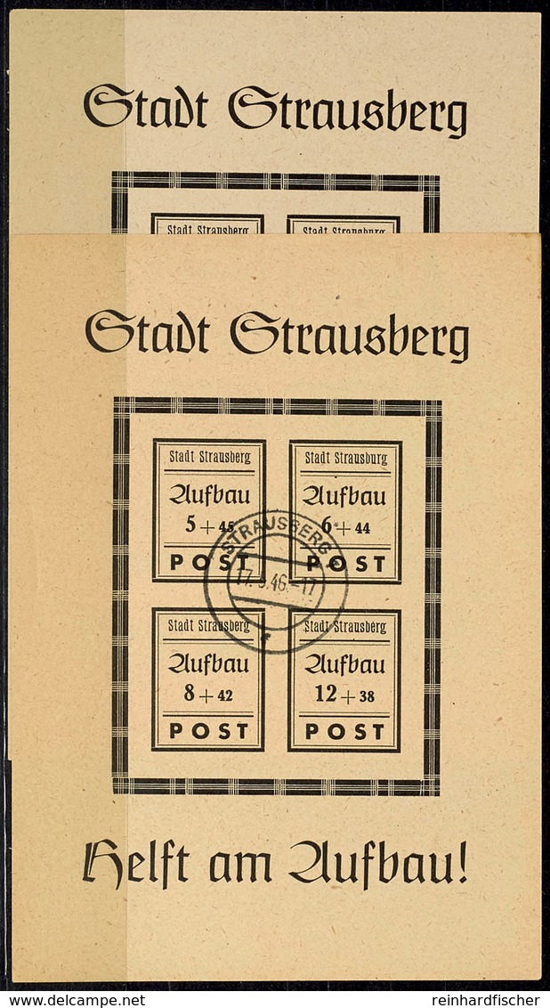Blockausgabe Wiederaufbau Mit Plattenfehler I " 'Strausburg' Statt 'Strausberg' ", Postfrisch Und Gestempelt (außerhalb  - Other & Unclassified