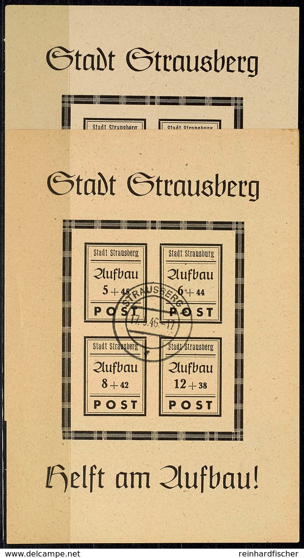 Blockausgabe Wiederaufbau Mit Plattenfehler I " 'Strausburg' Statt 'Strausberg' ", Postfrisch Und Gestempelt (außerhalb  - Sonstige & Ohne Zuordnung