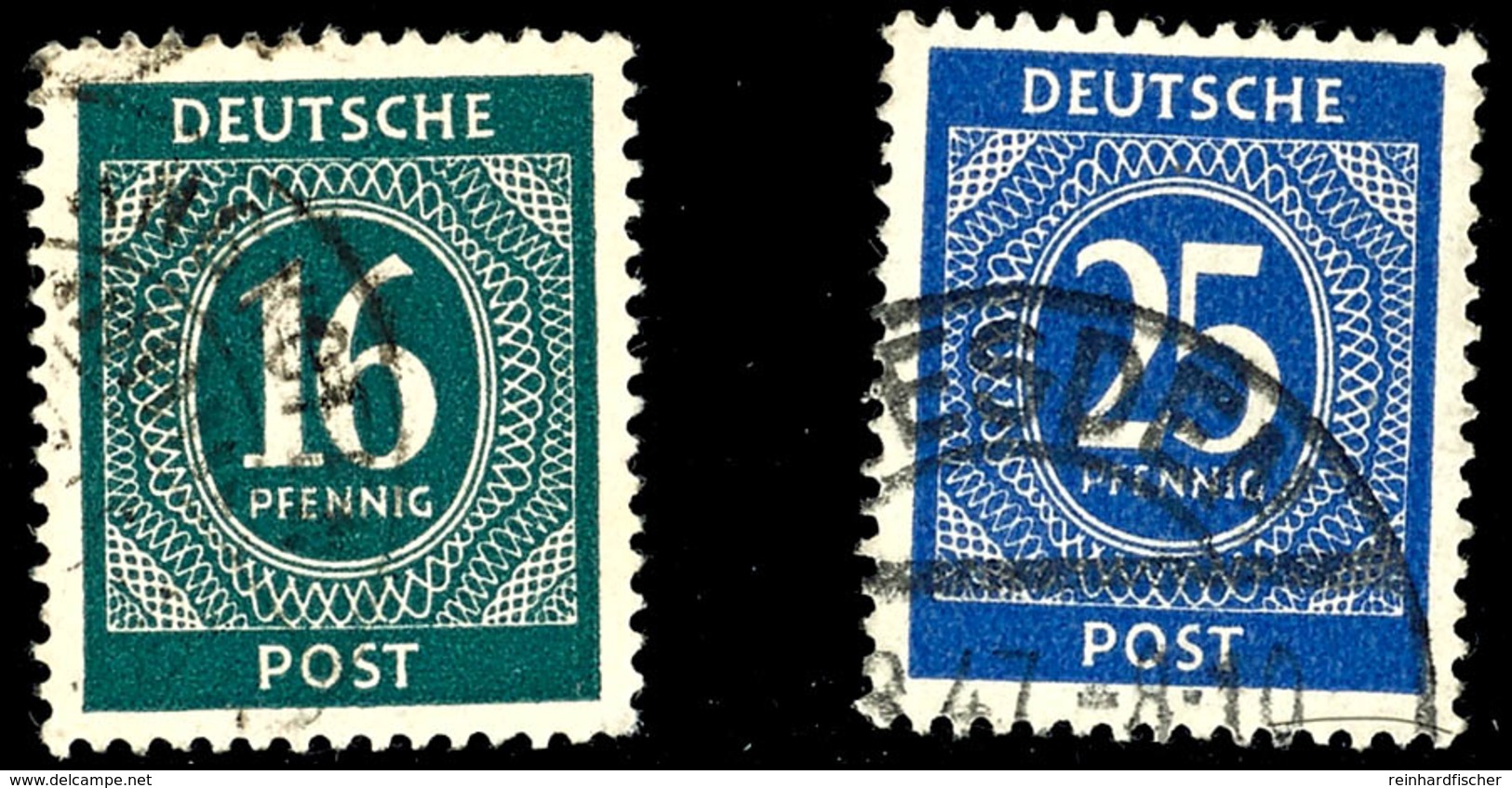 16 Und 25 Pfg. Ziffern, Schwarzopalgrün Bzw. Lebhaftlilaultramarin, Gest., Je Farbgepr. Arge, Mi. 250,-, Katalog: 923d,9 - Autres & Non Classés