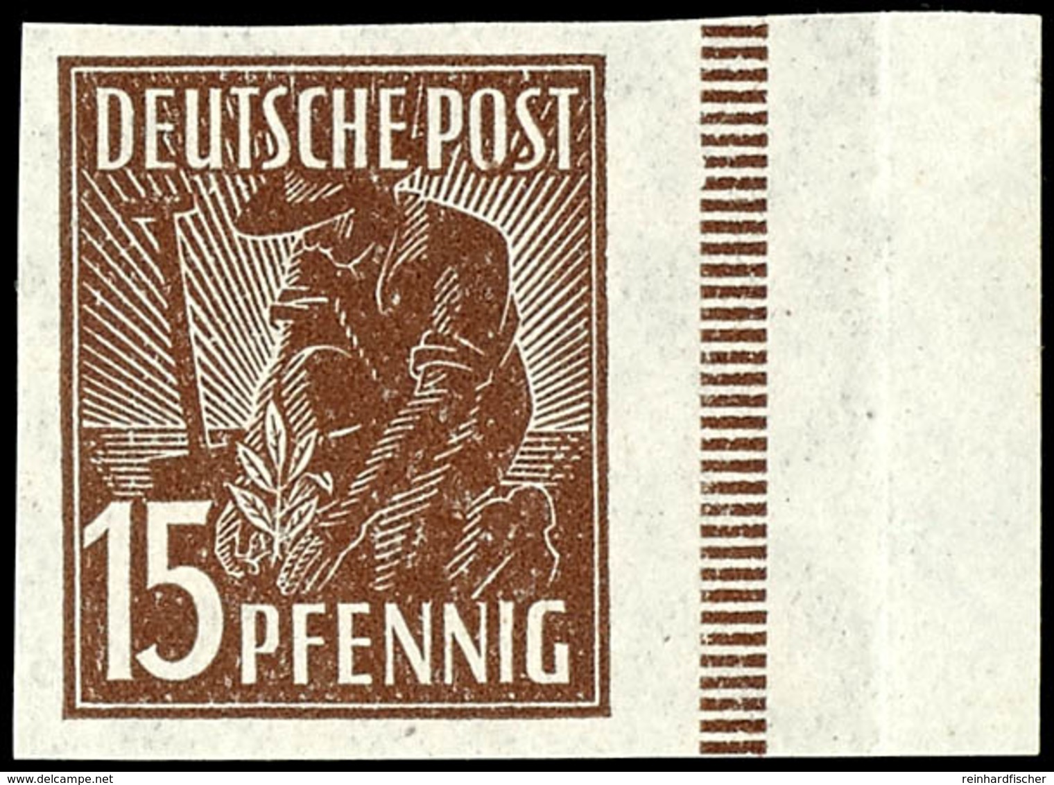 15 Pfg Arbeiterserie, Abart "ungezähnt", Vom Rechten Bogenrand, Tadellos Postfrisch, Mi. 220.-, Katalog: 924U ** - Sonstige & Ohne Zuordnung